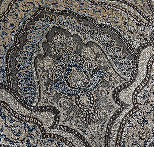 Chezmoi Collection SEVILLE-BLUE-CURTAIN 4-Piece Jacquard Blue Gold Medallion Paisley Window Curtain/Drape Set Sheer Backing,Tassels, Valance thumb #2