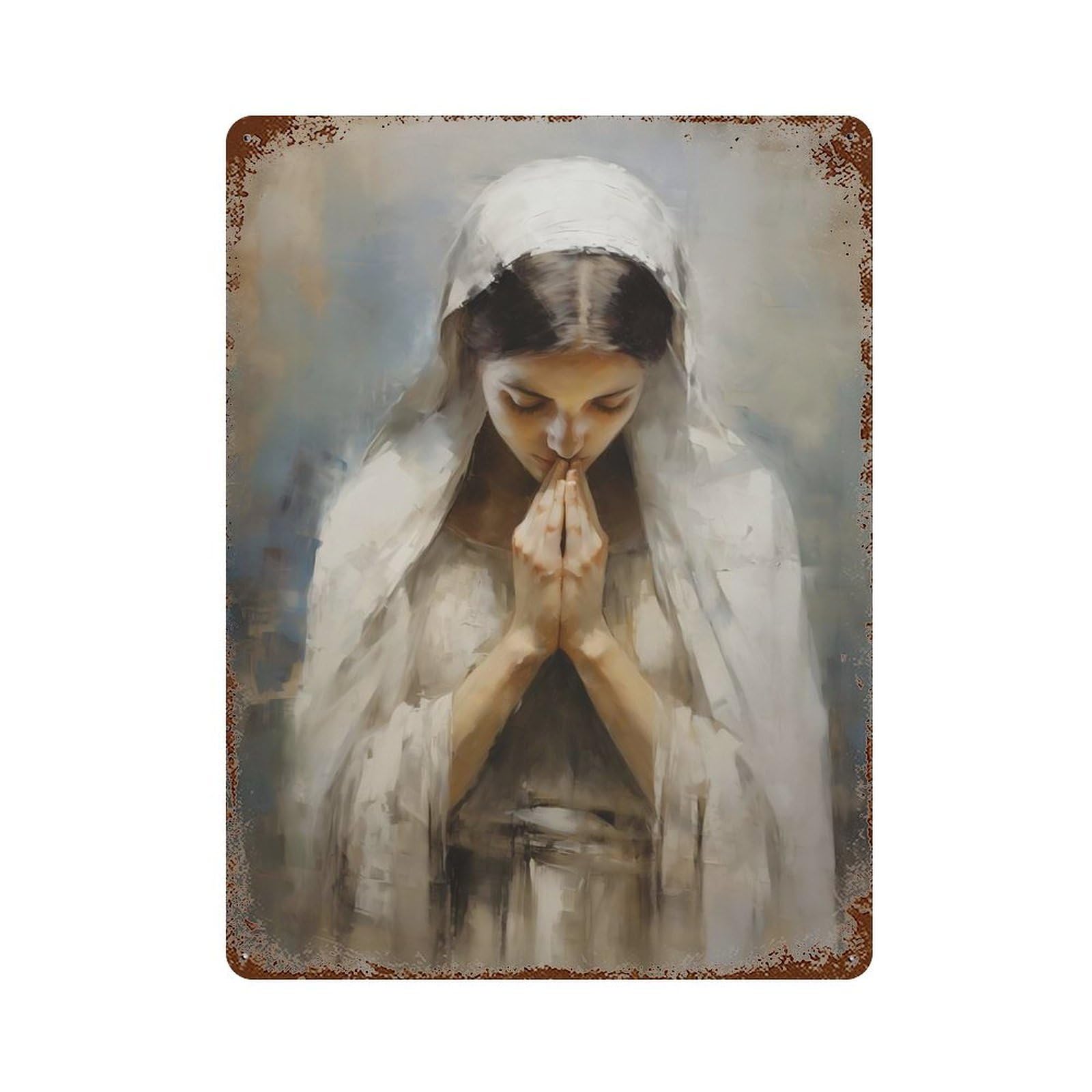 Christian Girl Praying Rusty Metal Tin Sign 15.7"x11.8", Ideal for Pub, Kitchen And Man Cave Decor