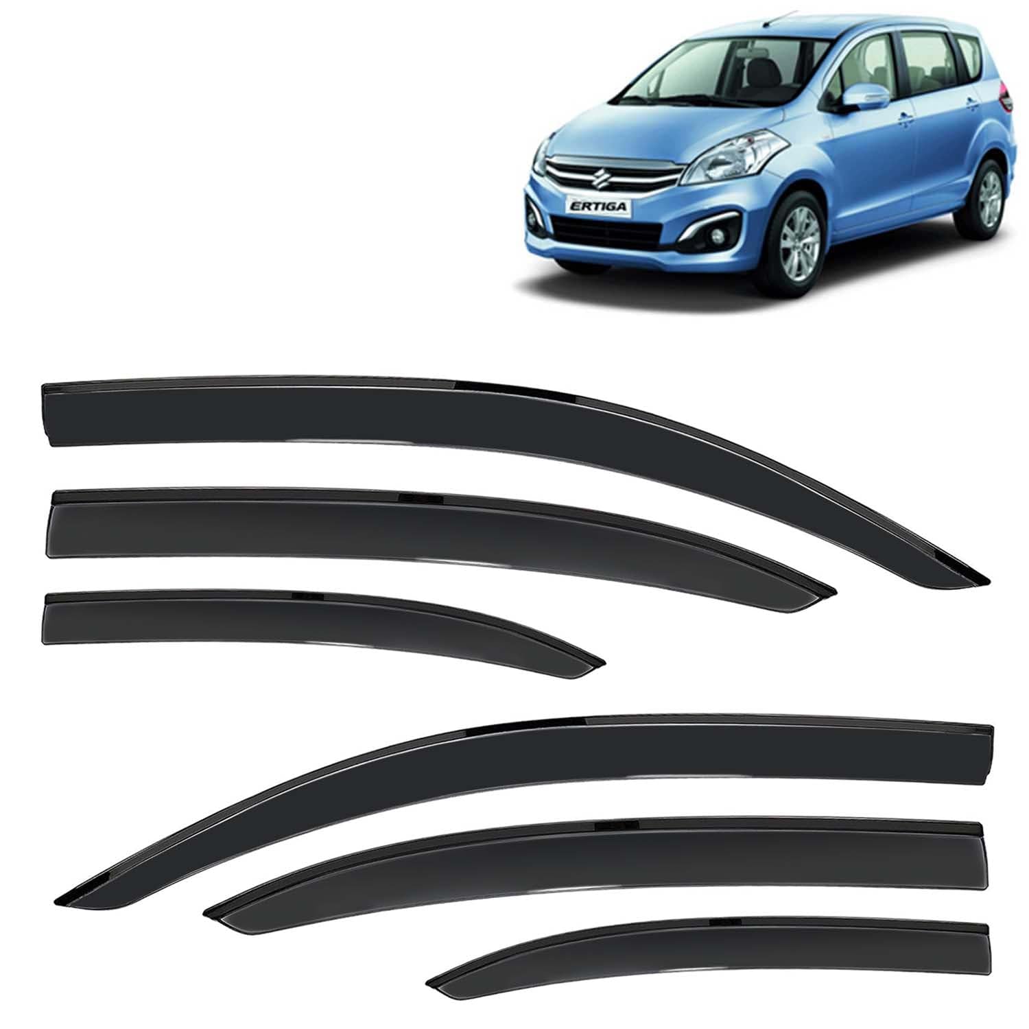 Car Accessories Ertiga Door Visor Rain Guard Compatible with Maruti-Suzuki Ertiga (Year 2016 to 2018) All Model, Car Side Window Visor Rear Window Wind Deflectors, Black, Set of 6 Pcs