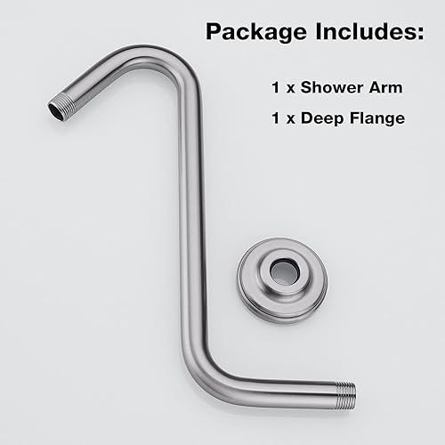 Miniatura 6 de TRUSTMI Brazo de ducha en forma de S de 12 pulgadas con brida resistente montado en la pared, tubo de extensión de cabezal de ducha con 9 pulgadas