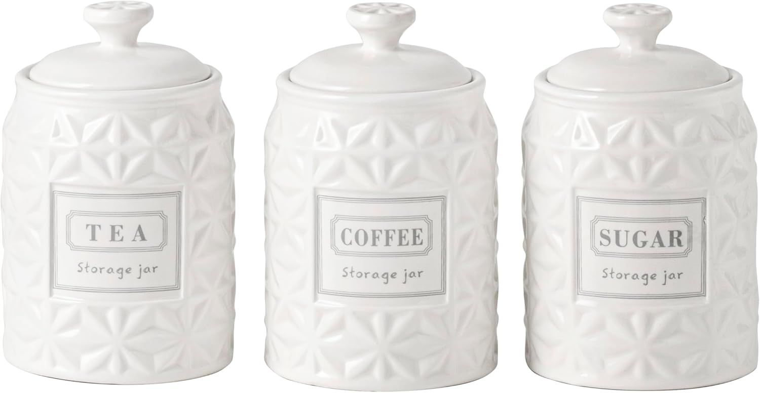 Azure Starfield Ceramic Canisters Sets For The Kitchen Canisters For Countertop Set of 3 Airtight Coffee Canisters For Ground Coffee Sugar Container Tea Storage Jars With Lids Farmhouse Decor