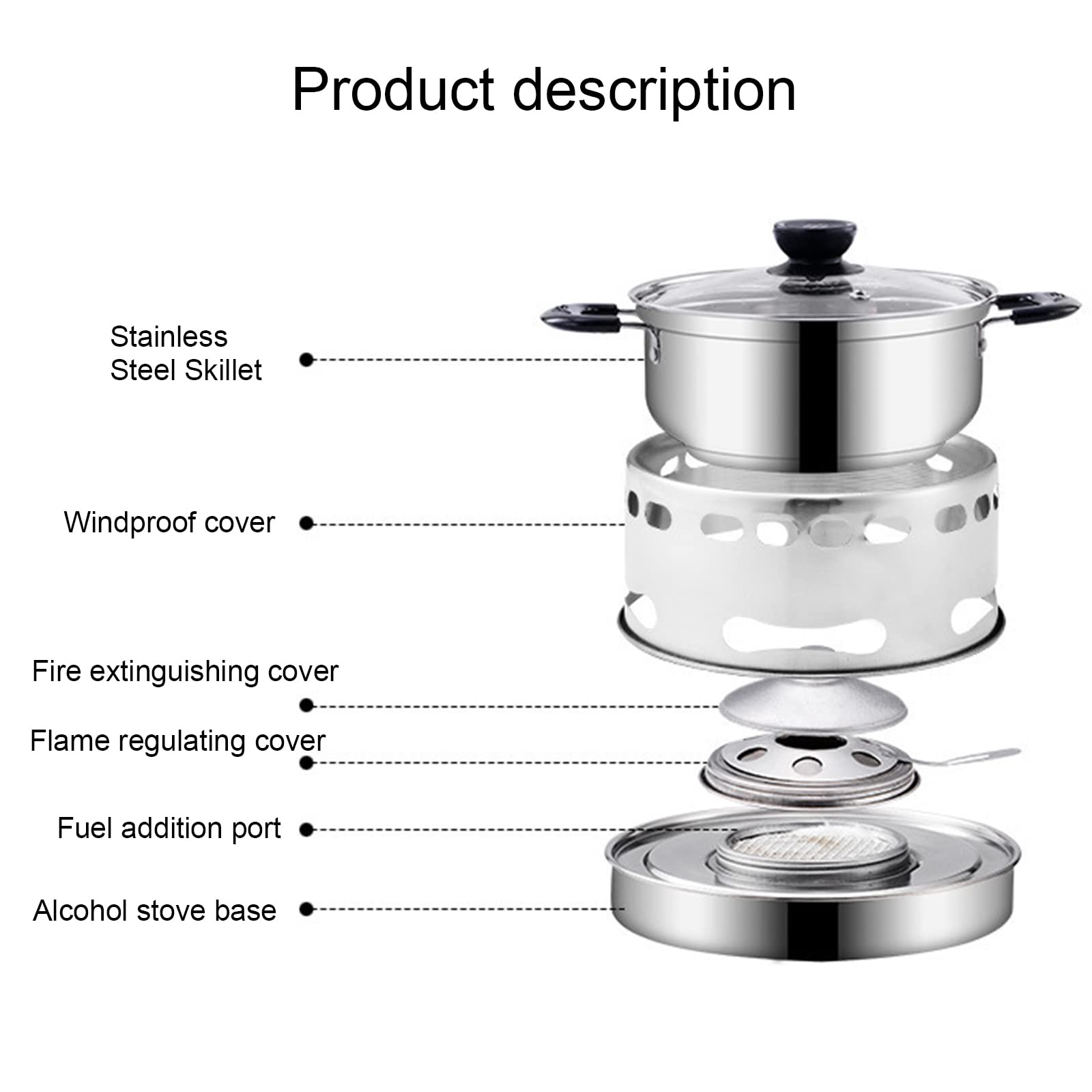 Spirituskocher mit Topf,Edelstahl-Alkohol-Heizkessel,Kochtopf für draußen,Einstellbare Feuergröße.Ideal zum Campen und Wandern,für die Zubereitung von Suppen zu Hause. (20cm)