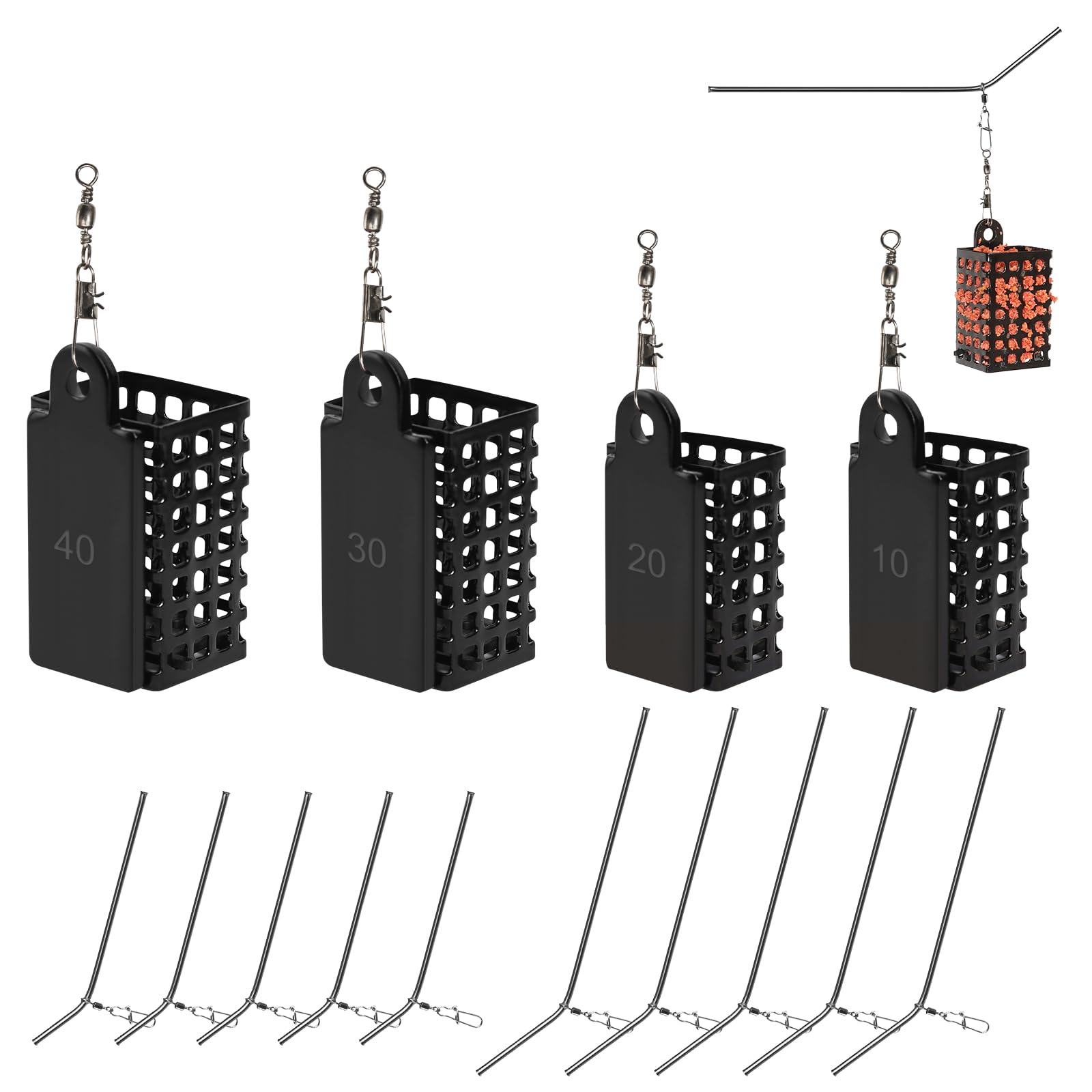 14 Pezzi Pasturatore Pesca Feeder, Cestino per Esche Feeder Pesca in Metallo 10g/20g/30g/40g Anti Groviglio Pesca Boom, Pesca Cestino da Pesca Adatta per la Pesca