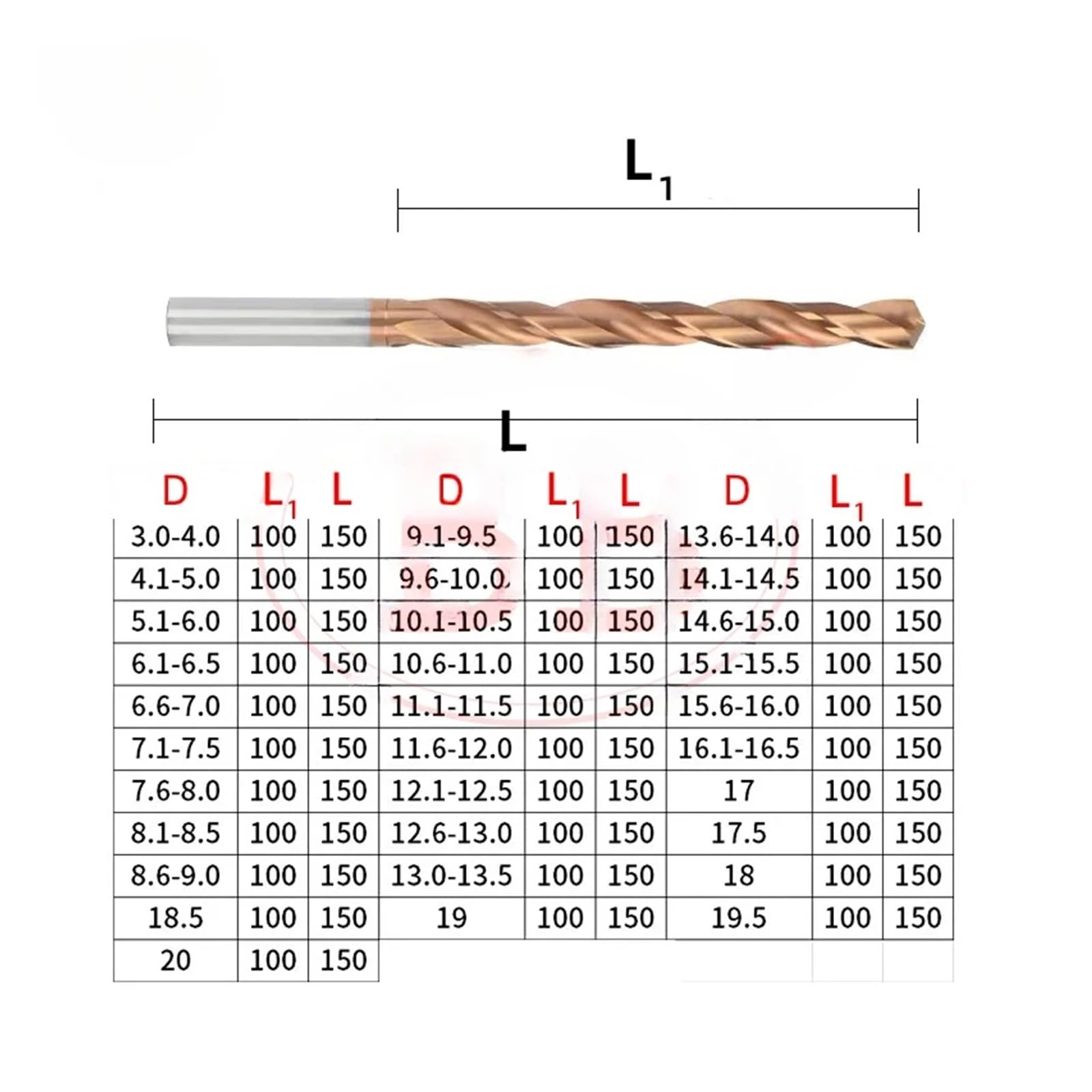 1PC CNC wiertło z węglika wolframu 150mm długa długość 10-16mm średnica narzędzie do wiercenia metalu ze stali nierdzewnej aluminium miedź(15.6mm)