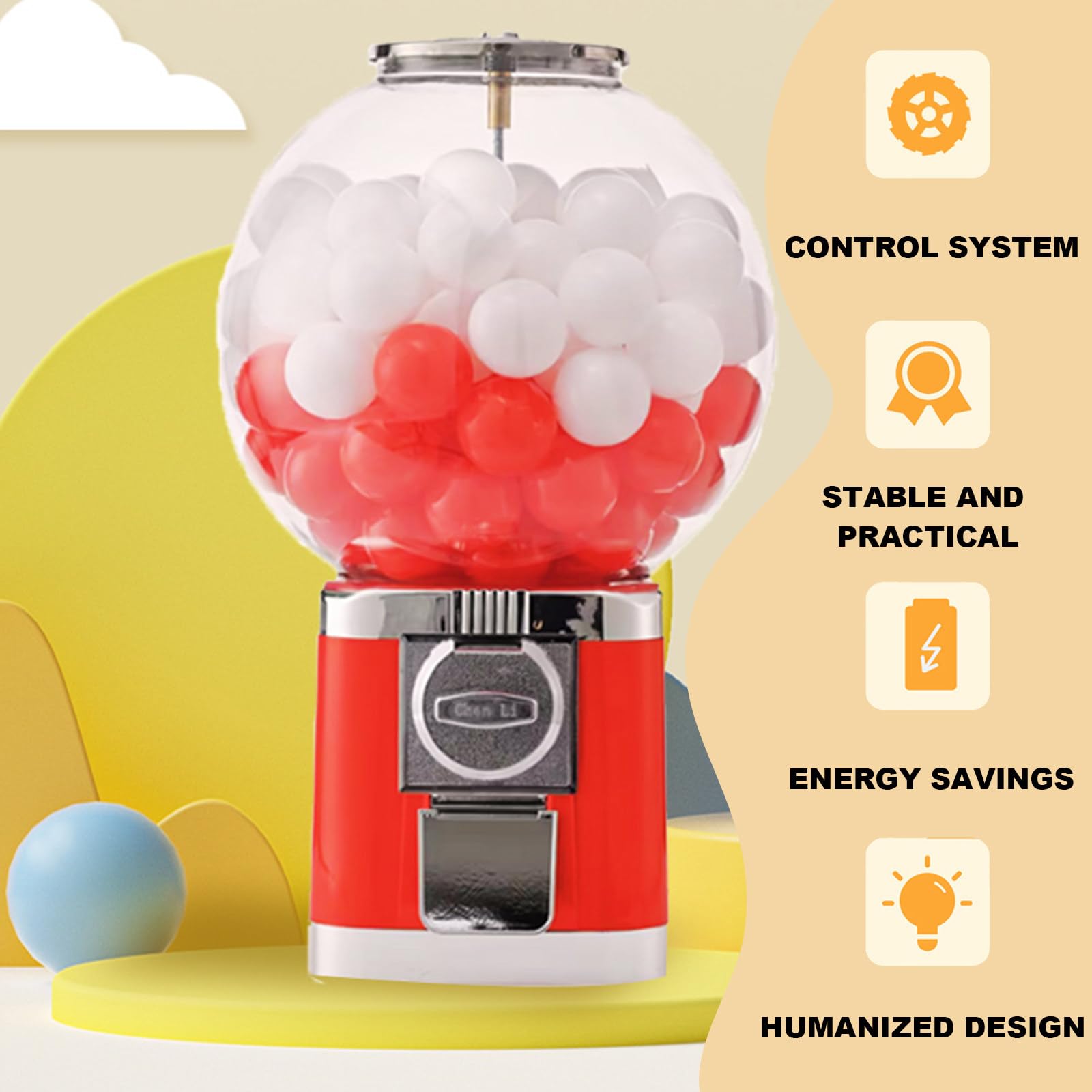 Distributore Automatico di Capsule, Dispenser di Palline Rimbalzanti A Gettoni con Chiave, 30 * 30 * 48 cm/11,81 × 11,81 × 18,9 Pollici, capacità 100 Palline, Compatto e Facile da Usare Yellow