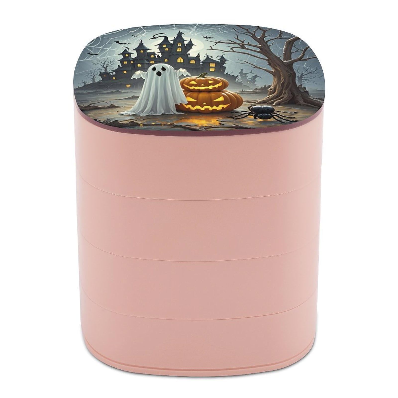 VstaDank Ghost Pumpkin Castle Jewelry Case Women Portable Travel Jewelry Box Rotating Jewelry Organizer with Mirror Multi-Layer Necklace Ring Earring Storage Box for Bracelets Rings