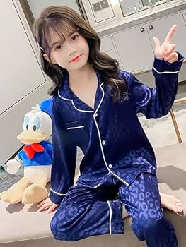 Amazon.co.jp: 女の子パジャマアイスシルク長袖春秋中大童部屋用