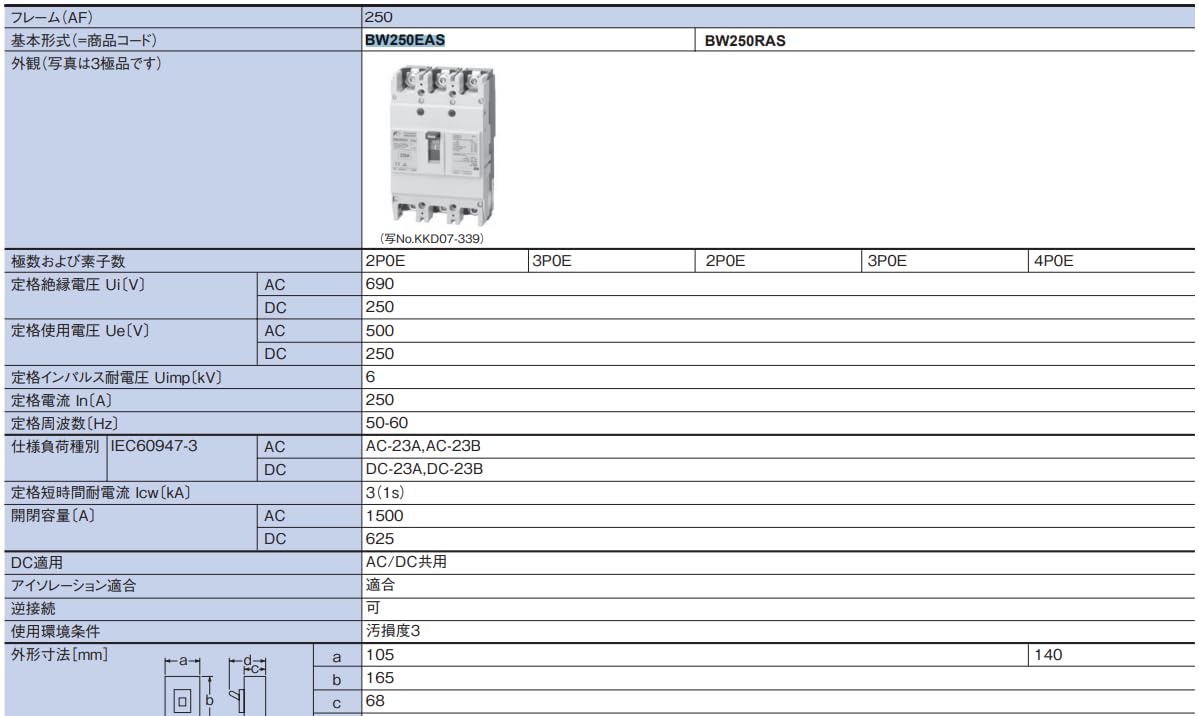 BW250EAS-3P250 用途別配線用オートブレーカ 富士電機 G-TWINシリーズ