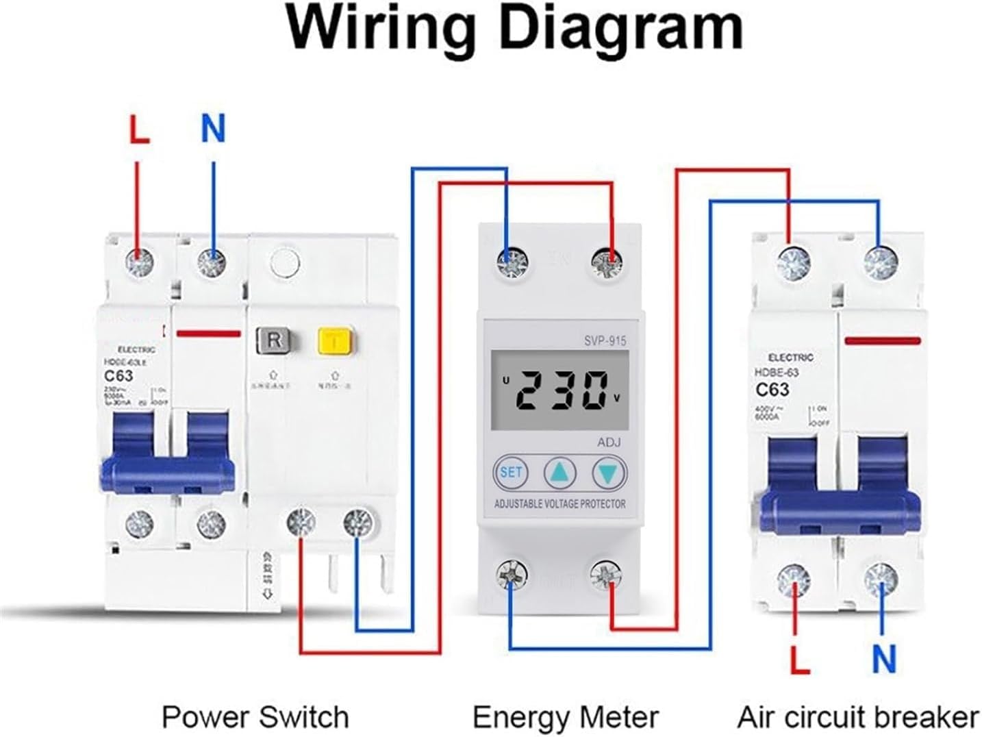 ALKOY Circuit Breaker Heavy Load 80A Adjustable Over Under Voltage Relay Automatic Recovery Surge Protector Din Rail Mounted 1Pcs
