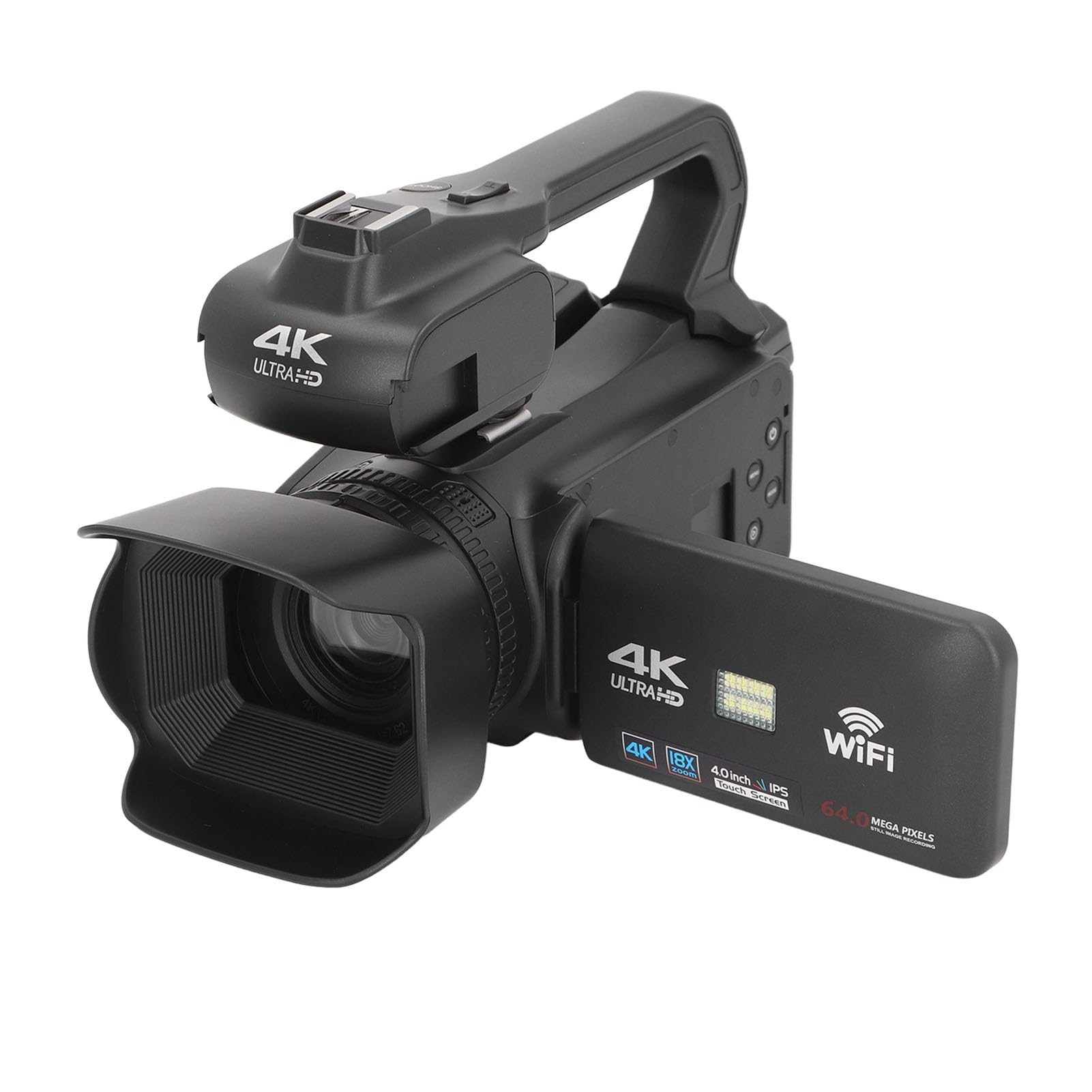 Dpofirs Videocamera 4K UHD, Videocamera WiFi 64MP con Zoom Digitale 18X con Touch Screen da 4 Pollici, Videocamera per Portatile NightVision con Luce di Riempimento Webcam per