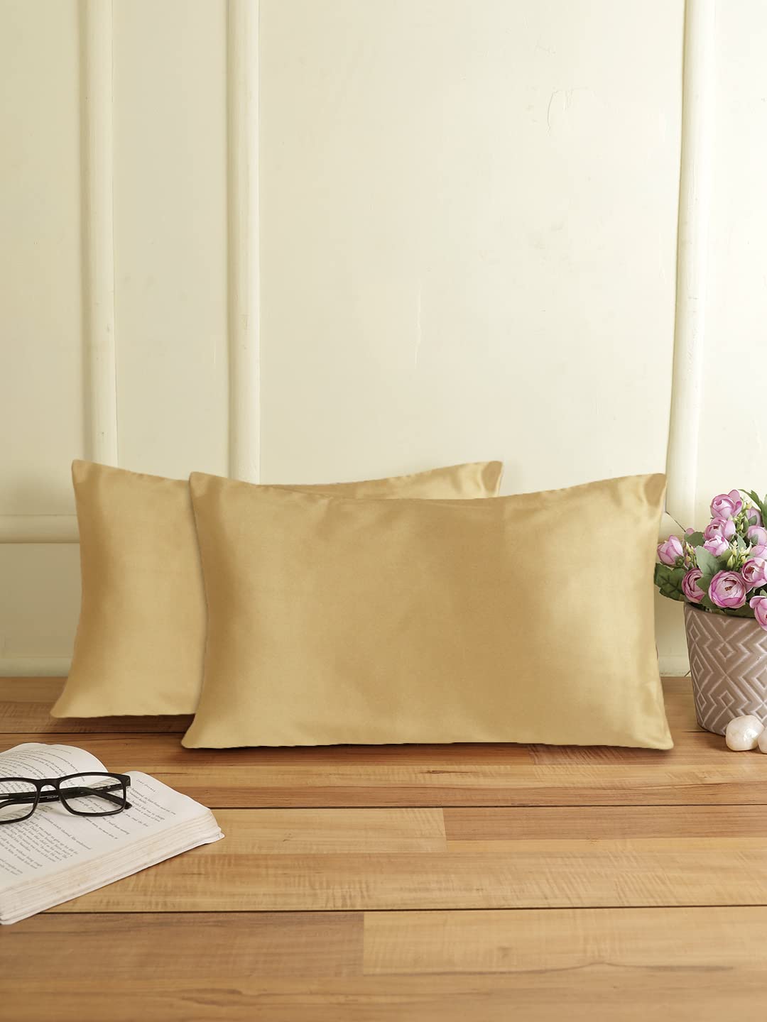THE CONVERSIONThe Conversion Set of 2 Premium Silky Satin Pure Mercerized Solid Design Gold Color, 2 pc Pillow Cover - 17"x27"