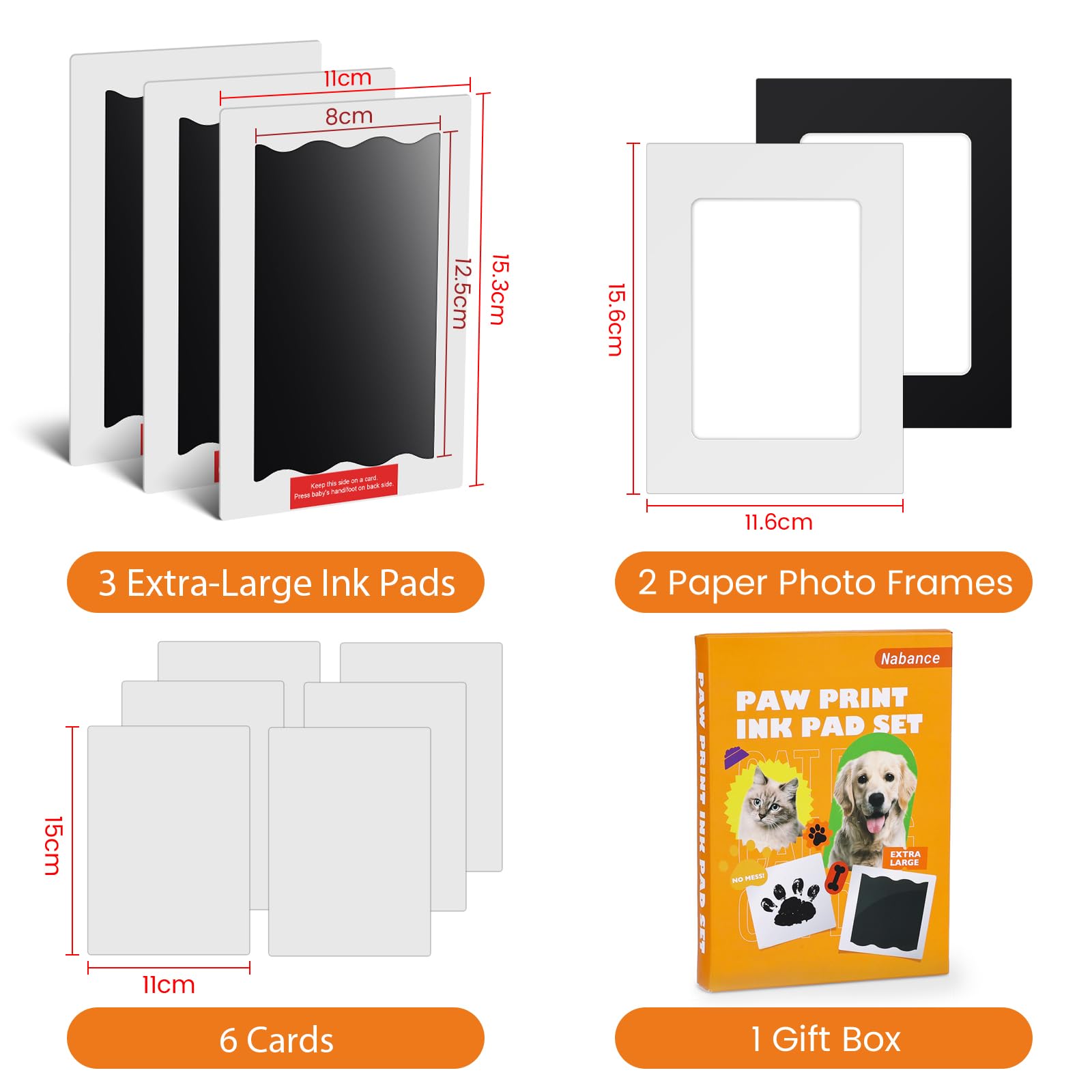 Nabance Paw Print Kit for Dogs & Cats, 3 Large Size Inkless Ink Pads with 2 Photo Frames, 6 Imprint Card, Dog Paw Print Kit - Image 4