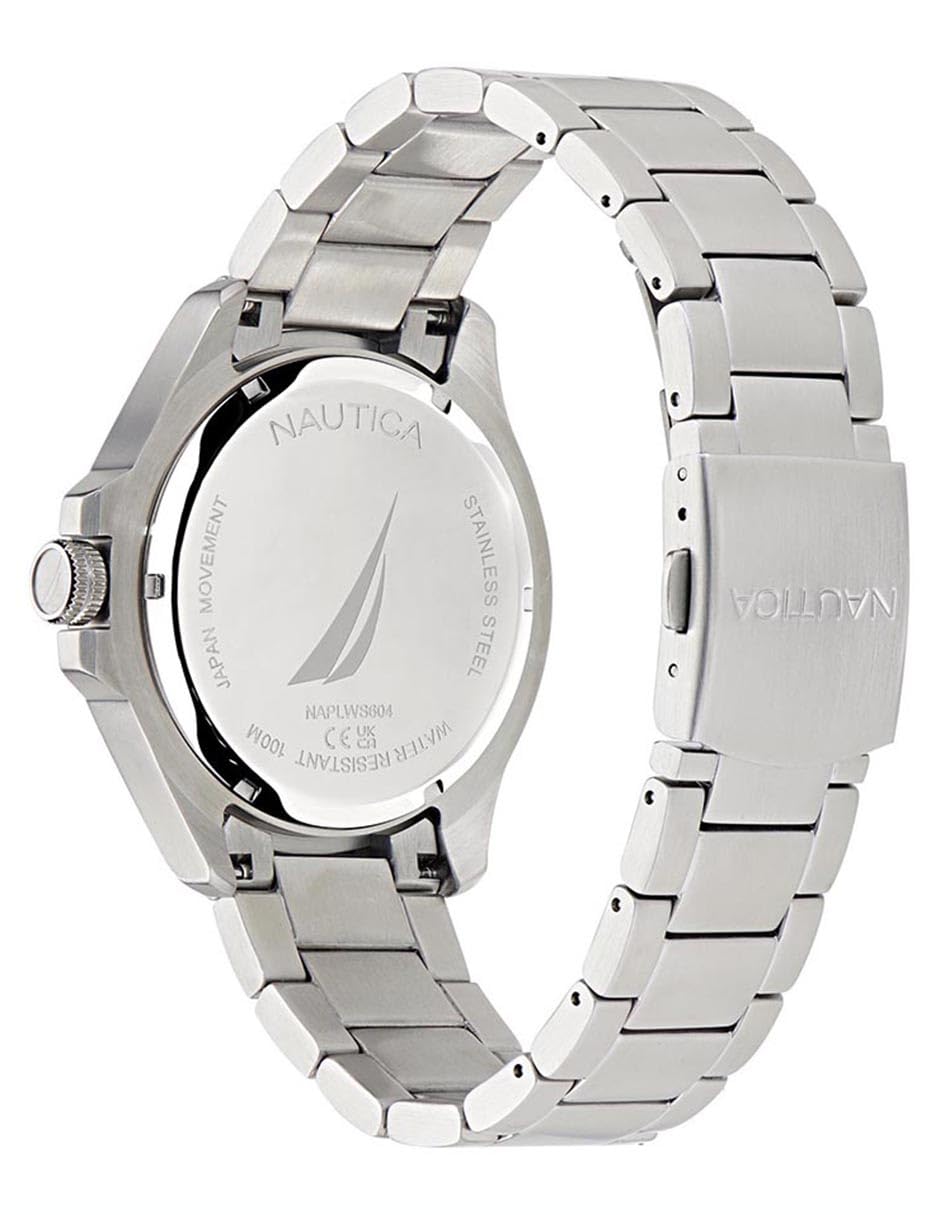 Nautica NCT Leeway NAPLWS604 - Reloj de Pulsera de Acero Inoxidable para Hombre, Correa de siloicona Blanca