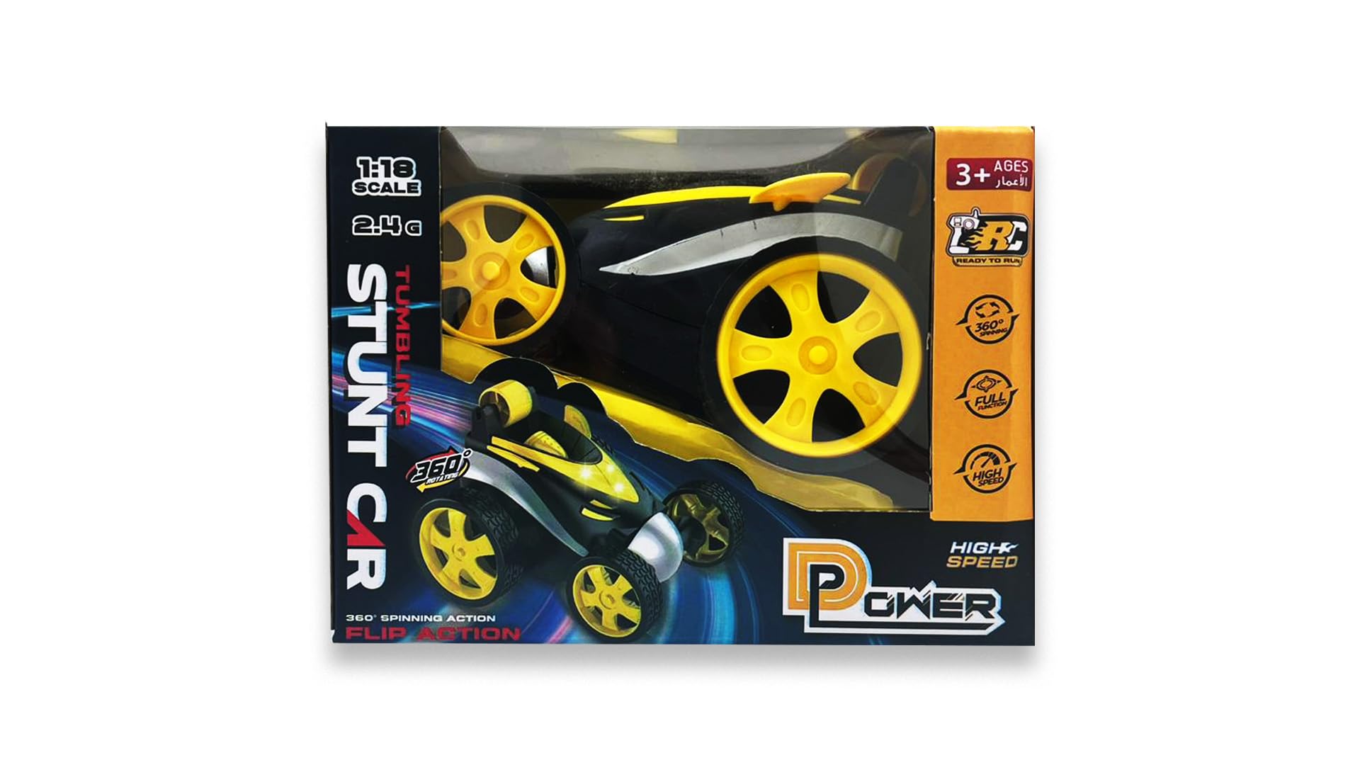 D-Power 1:18 2.4G R/C Mini Stunt Car 360 Degree Rolling Mini Tumbling Stunt Car – Yellow | Ideal for Ages 3+ up
