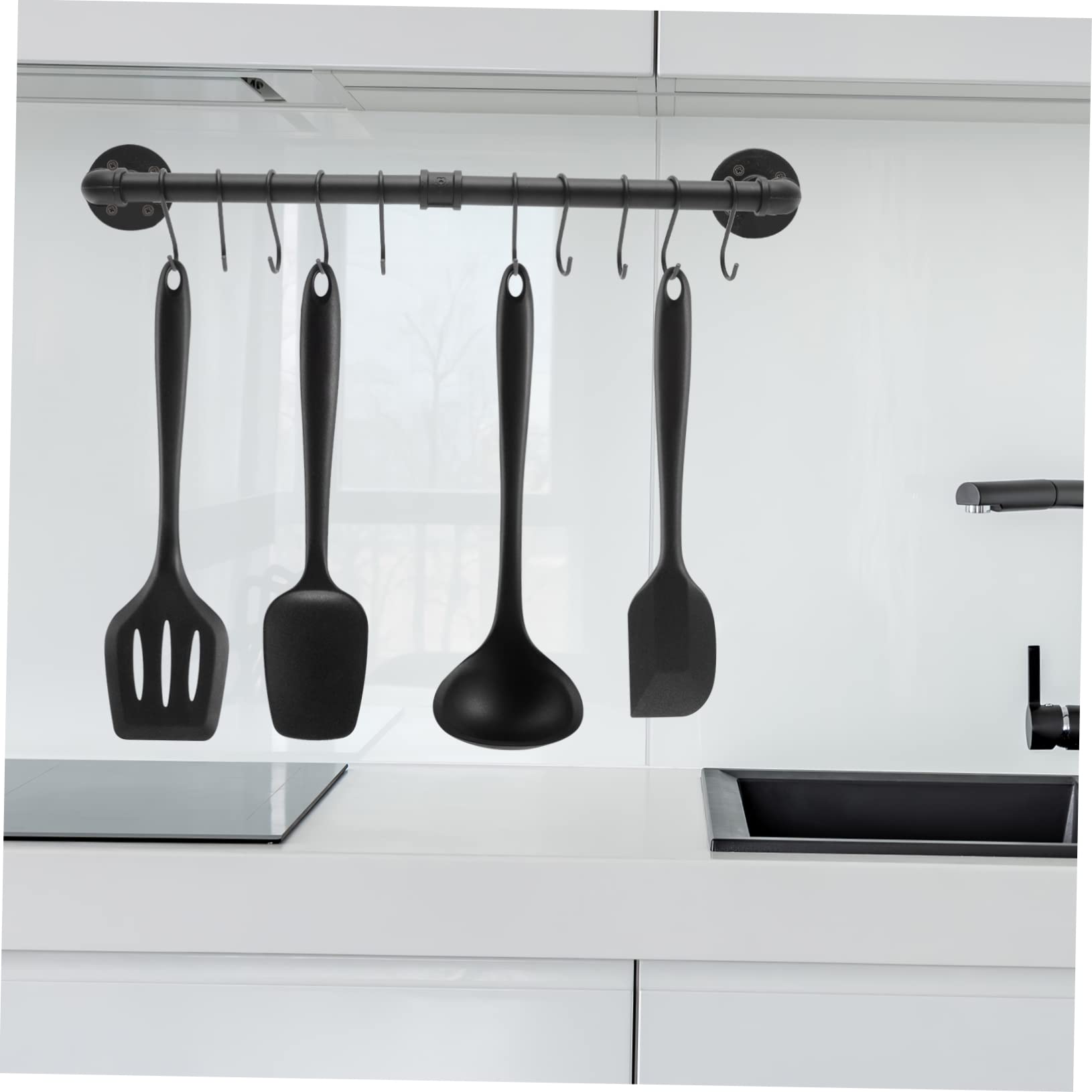 Ciieeo 1Set Wall Mounted Kitchen Rack with Hooks Pot Organizer Rail for Pots and Pans Section Design for Space Saving Kitchen Storage