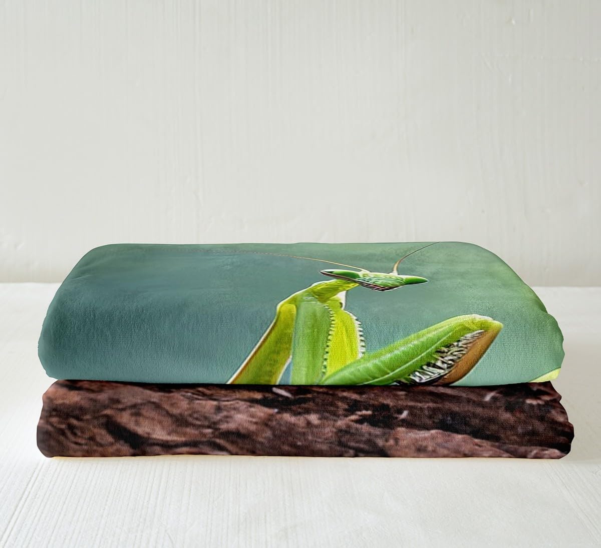 Manfei Mantis Flannel Fleece Blanket for Couch Sofa Malaysia Green Praying Mantis Throw Blanket Insect Theme Bed Throws for Kids Boys Teens Lightweight Fuzzy Blanket, Queen Size (90 x 90 Inches)