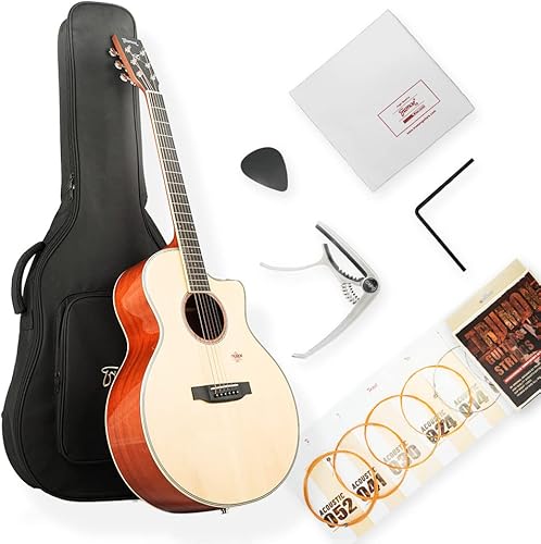 TRUMON Guitarra acústica de corte para principiantes guitarra acústica Acustica parte superior de abeto de 41 pulgadas paquete de guitarras de