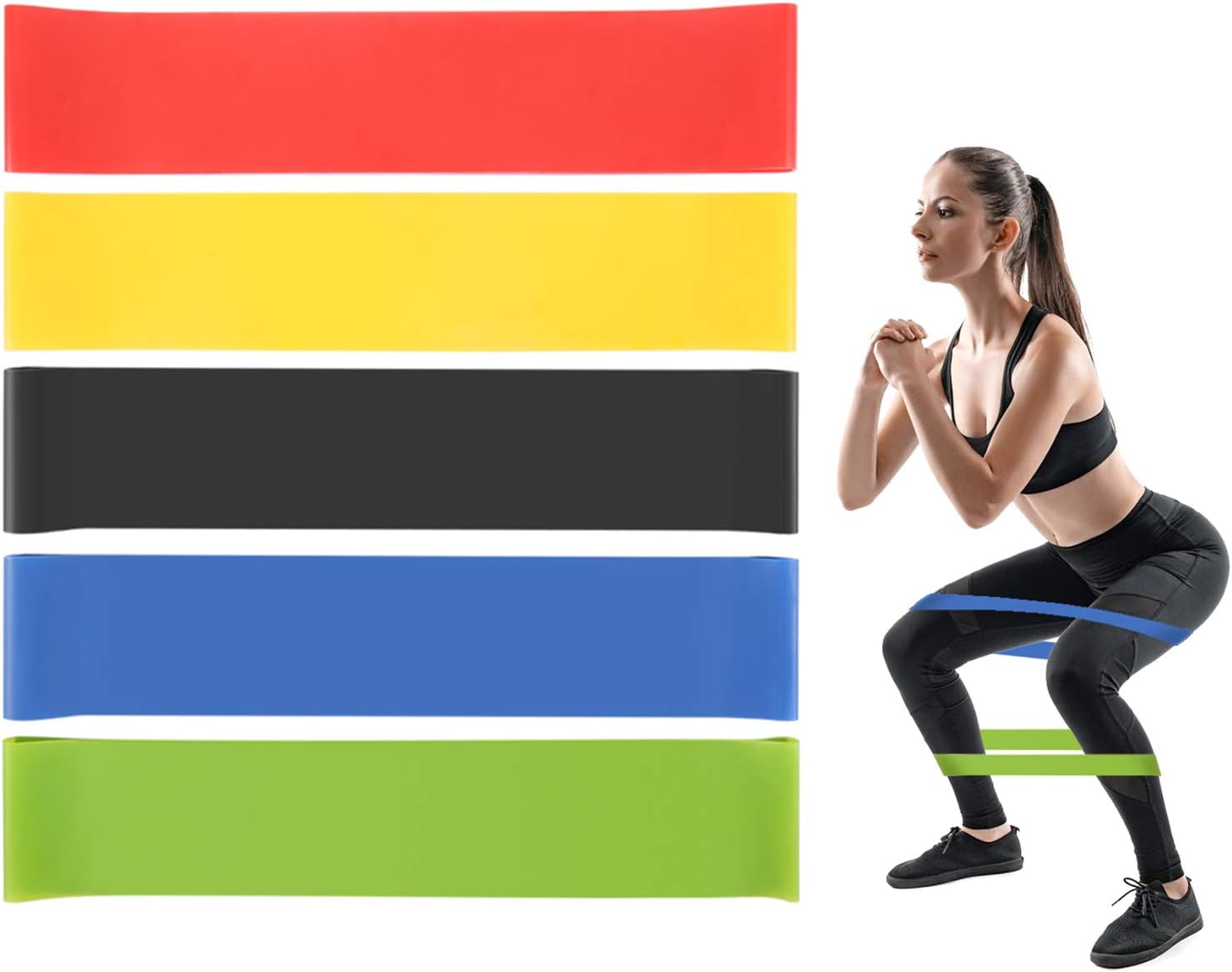 ERUW Resistance Bands, [Set of 5] Skin-Friendly Elastic Resistance Fitness Exercise Loop Bands with 5 Different Resistance Levels Ideal for Home, Gym, Yoga, Training