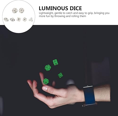 Miniatura 8 de Uonlytech Juego de 7 mini dados brillantes de 0.394 in, poliédricos que brillan en la oscuridad, juego de dados luminosos para jugar juegos de rol