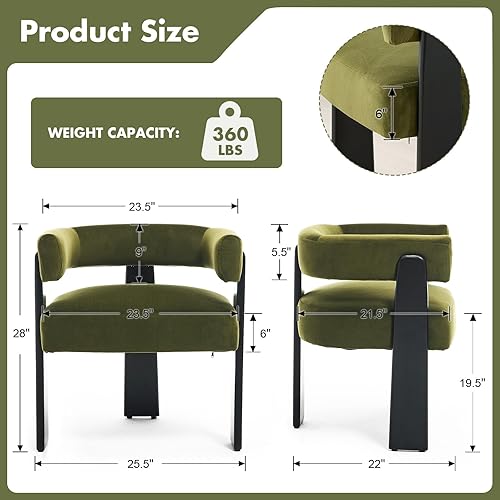 Miniatura 2 de Juego de 4 sillas de comedor modernas, sillas de acento tipo barril tapizadas de terciopelo con respaldo y brazos, silla auxiliar de cocina
