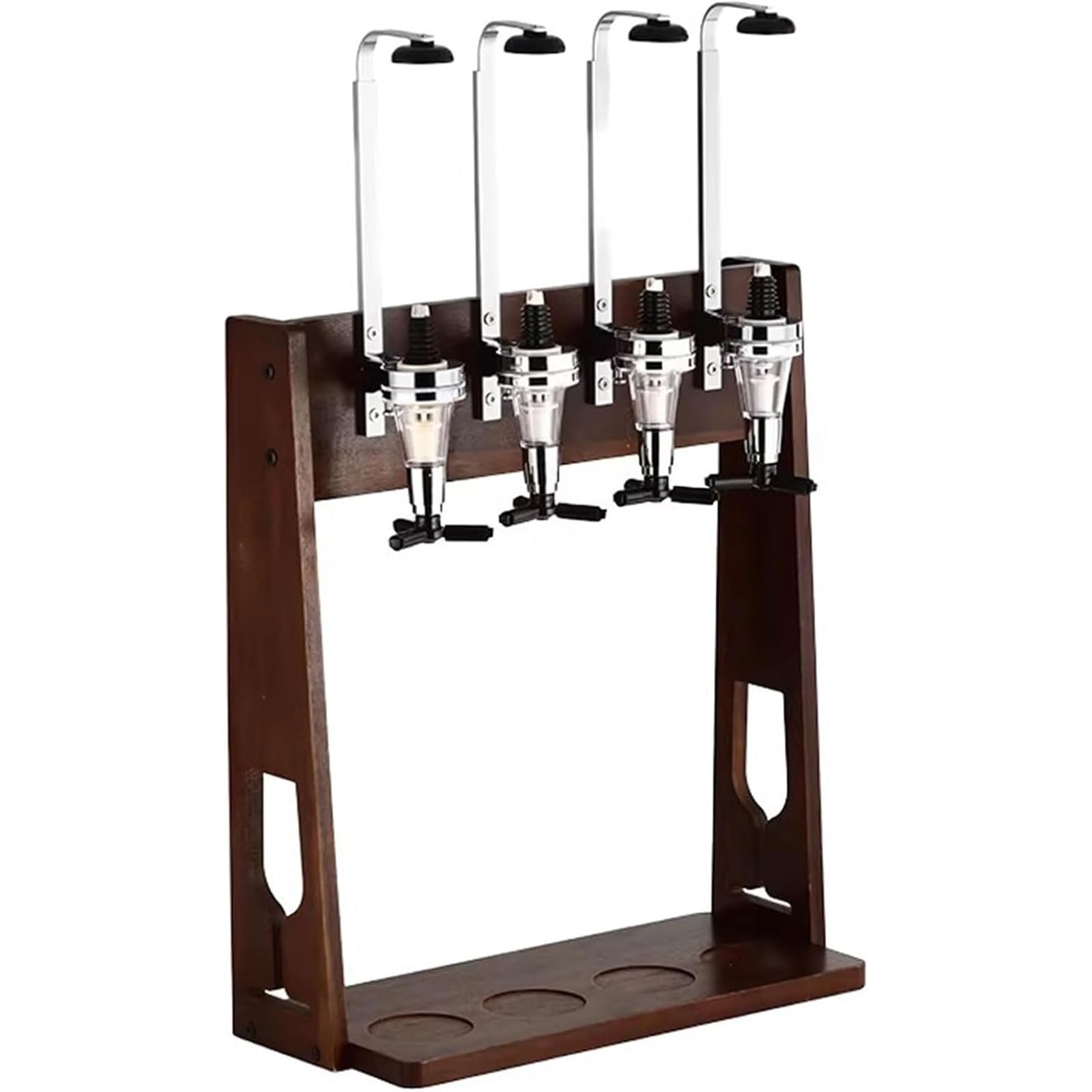Likörspenderständer, freistehender Weinspender aus Holz mit gefedertem Ausgießer, 4 Flaschenhalter für Zuhause, Kneipe, Bar, Restaurant