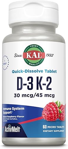 KAL Vitamina D3 K2 ActivMelts - Suplemento de apoyo inmunológico con vitamina D como D3 y MK7 VIT K2 - Apoya la absorción de calcio para huesos