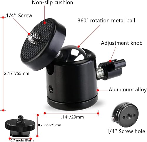 Miniatura 2 de Soporte de trípode universal con cabeza de bola giratoria de 14 pulgadas con zapata caliente (paquete de 2), adaptador de base de montaje giratorio
