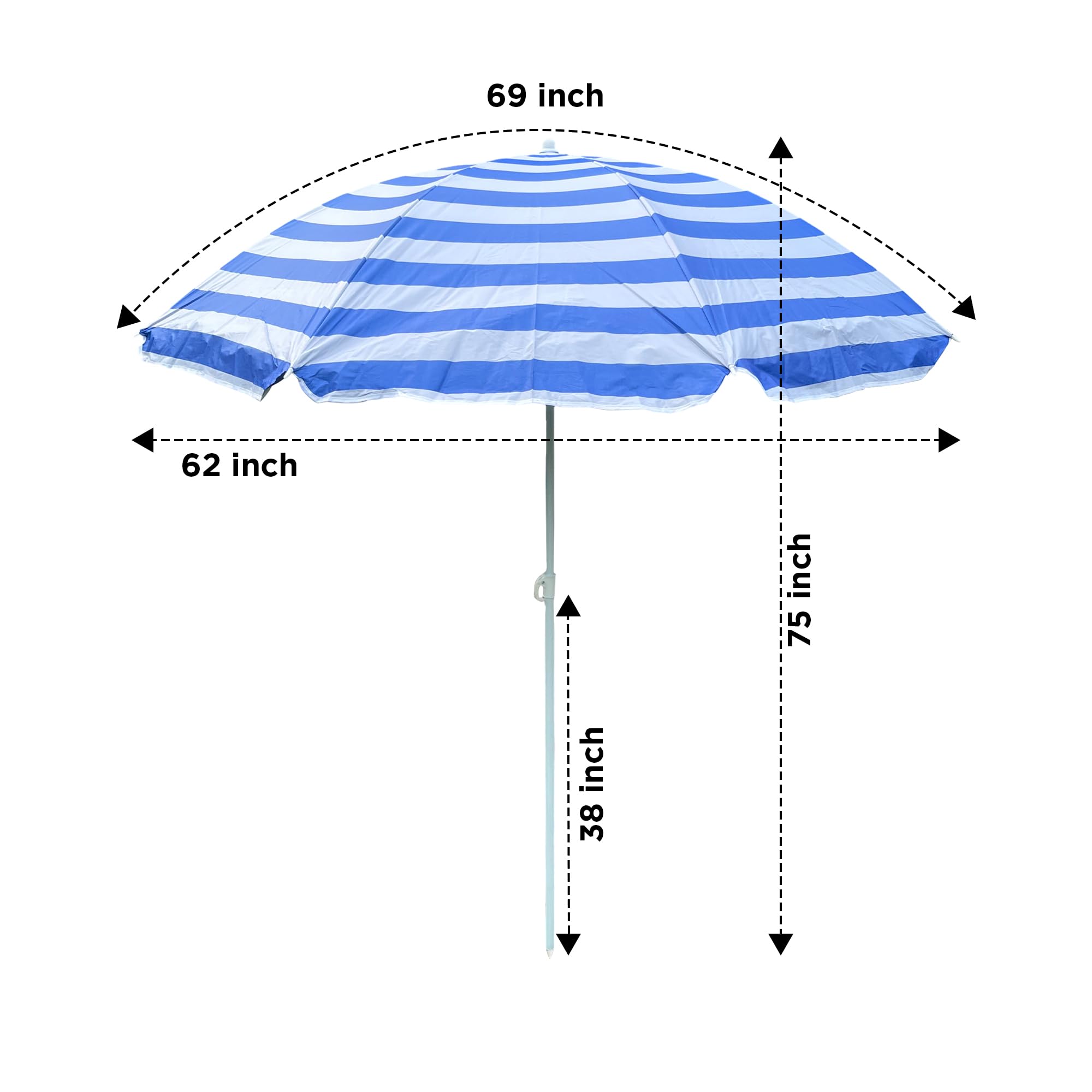 Umi SunSplash Beach Parasol | UV-Resistant Canopy, Tilt Adjustable, Lightweight & Foldable Sun Umbrella for Outdoor, Garden & Beach Use (Blue & White) 2