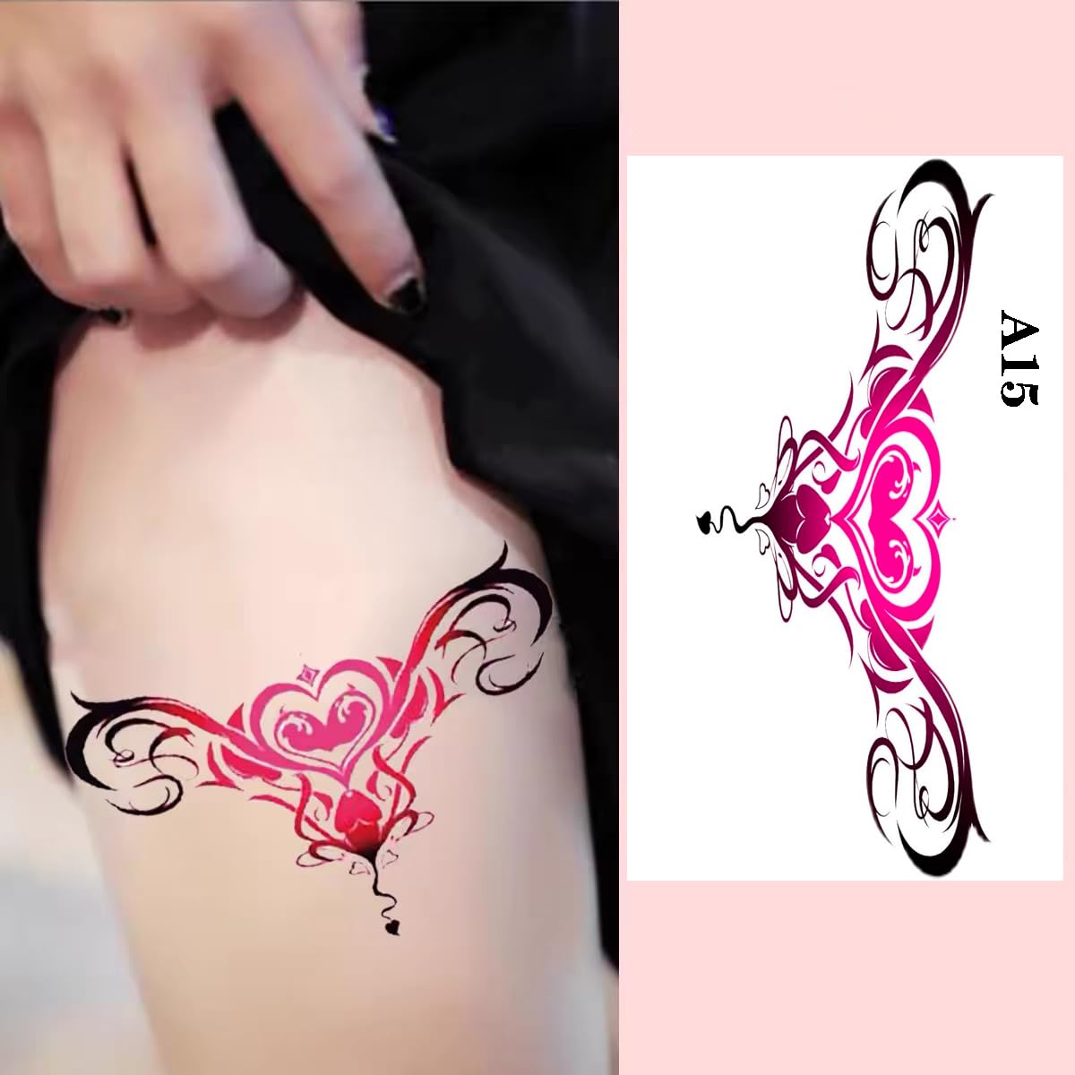 Sexy Navel Temporary Tattoos 20 Sheets Large Black Red Lace Abdomen Waist Waterproof Tattoo Stickers for Women Girl Fake Body Tattoos (Waist and abdomen)