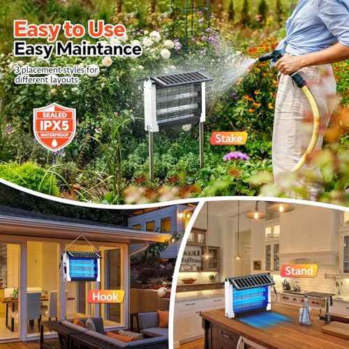 Image of Solar Bug Zapper with Dual Panels, 4500V Waterproof Mosquito Zapper Outdoor