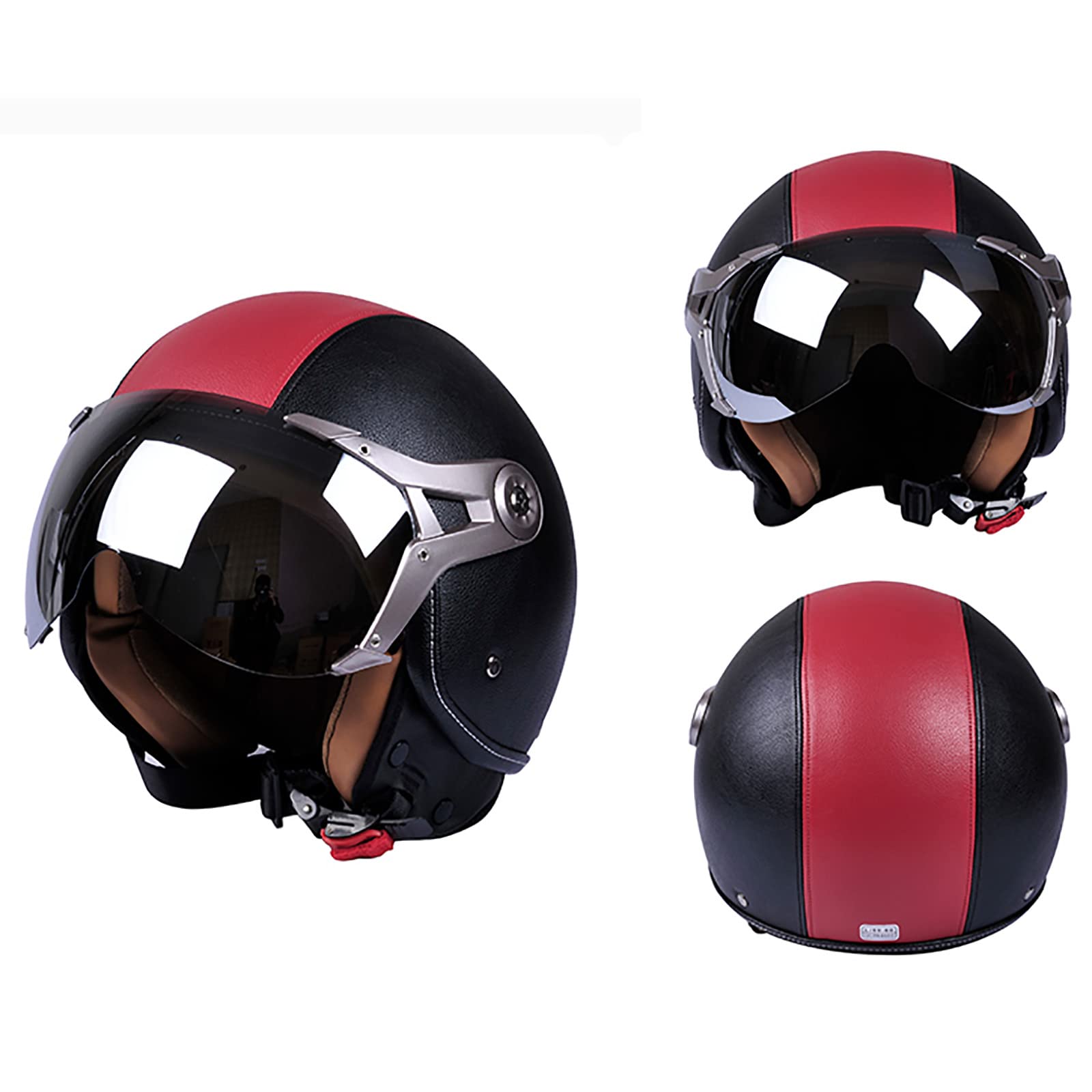 JATIBOSH Medio Casco Retro Tratamiento De Fortalecimiento, Antiarañazos Motocicleta Casco, Lentes Chapadas En Plata Clara De Primera Calidad Jet Ciclomotor Abierto Cascos, Certificación ECE