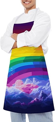 Miniatura 4 de MUSM Apron for Adults - 27.6 X 31.5 Inch, Heavy-Duty Polyester Aprons with Two Large Pockets, Waterproof Rainbow Kitchen Apron for Cooking,