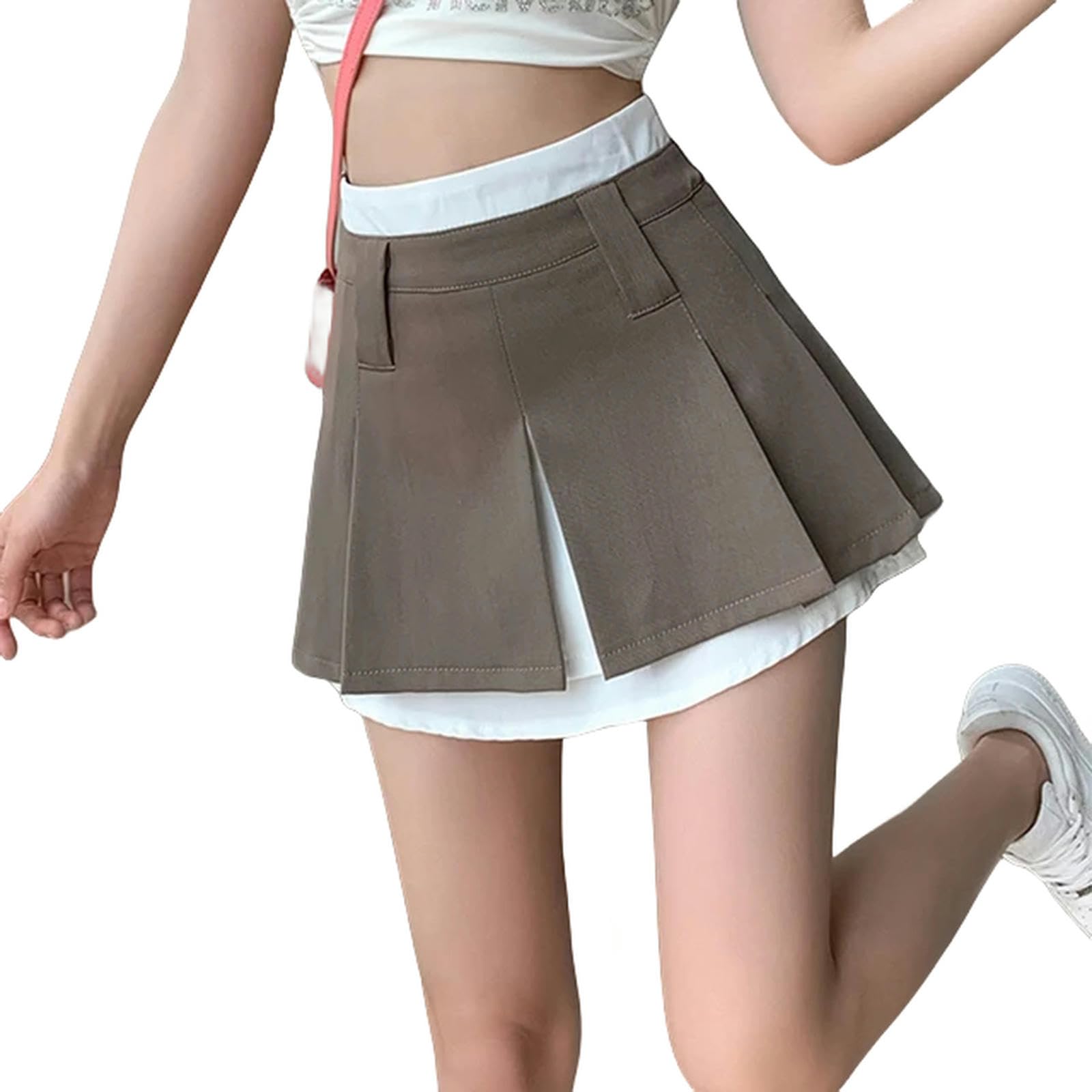Jupes Femme Femmes Courtes en Ligne A-Line Patchwork Summer Pleouted Shorts Women Women Casual School Short Femme Gray Mini Jupe