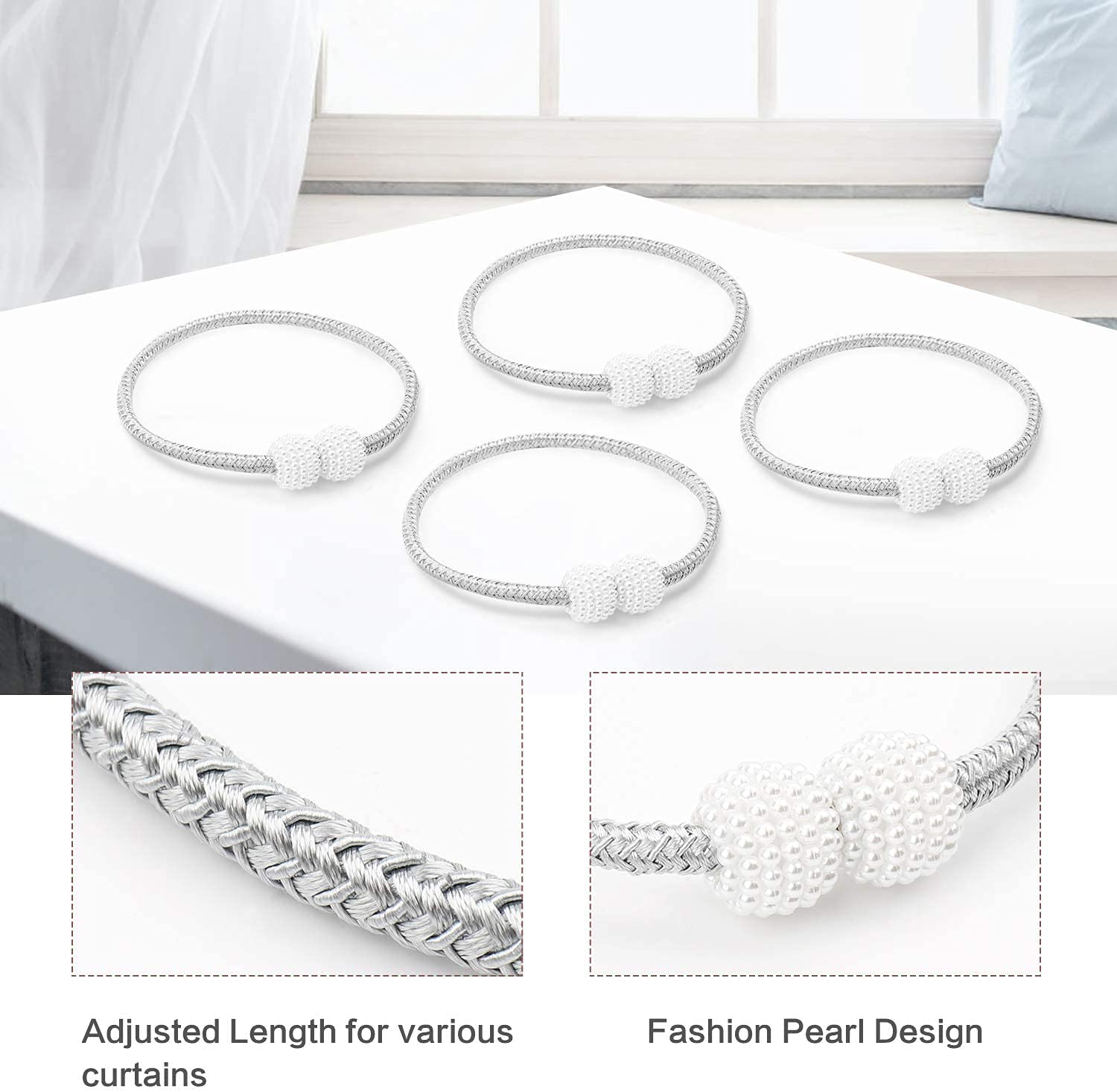 Clips magnétiques pour embrasses de rideaux, attaches de corde pour embrasses de fenêtre, tissage de boucles de porte-rideaux pour la décoration de fenêtre d'hôtel de bureau à domicile - 4PCS (Coule