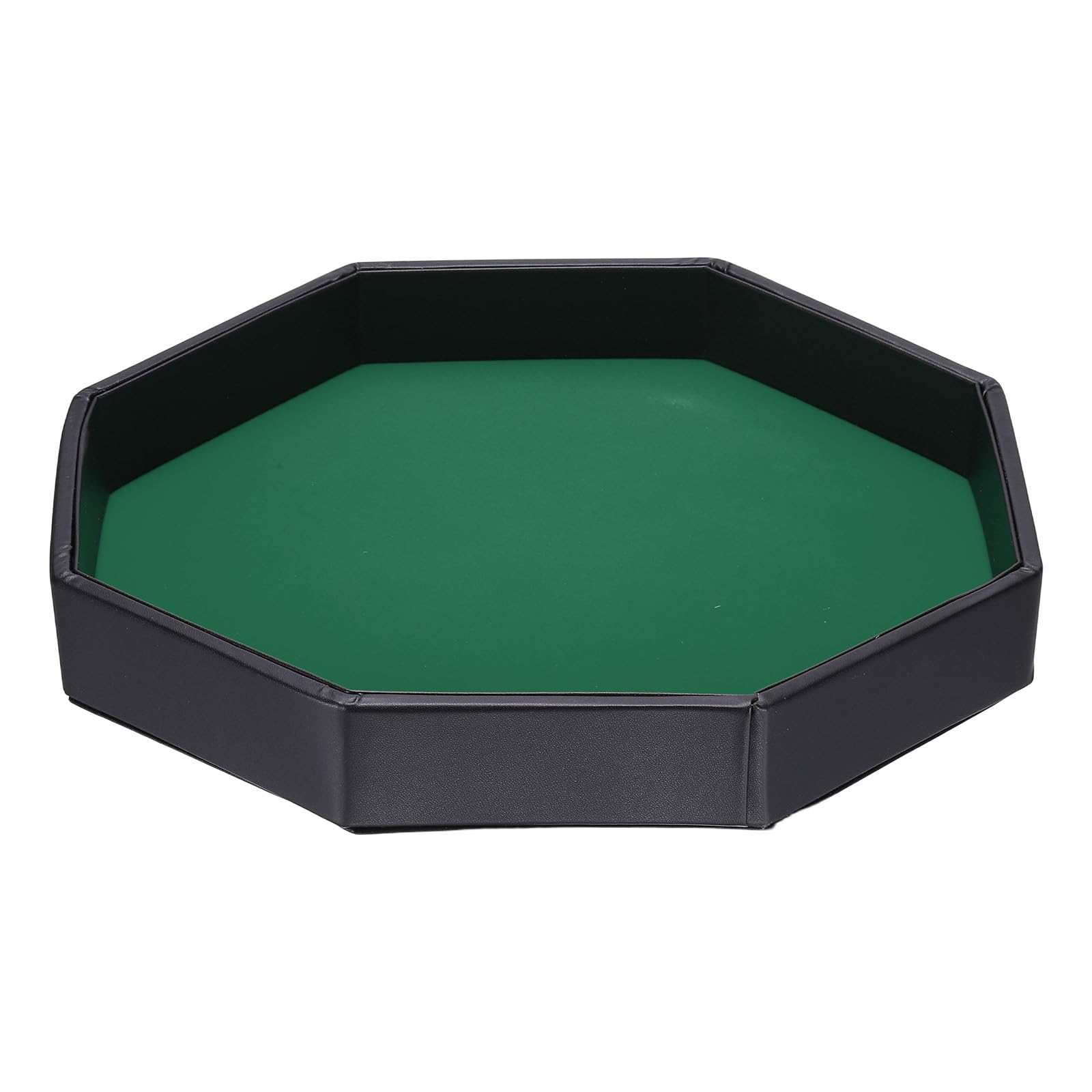 Kozelo Dice Rolling Tray - [ 12.2 x 11.4 Inch] PU Leather Velvet Lined Octagon Dice Rolling Holder Noise Reduction Storage Case for Table Games Board Games, Green