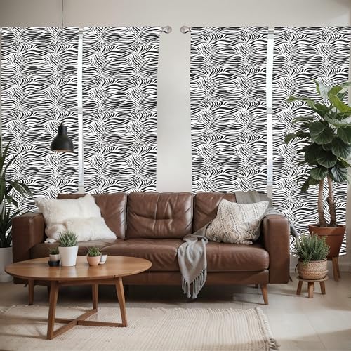 Ambesonne Zebra Print Window Curtains Pack of 2, Striped Zebra Animal Print Nature Wildlife Inspired Simplistic Illustration, Lightweight Set with Rod Pocket, 4 Panels of - 28" x 84", Black White - Image 5