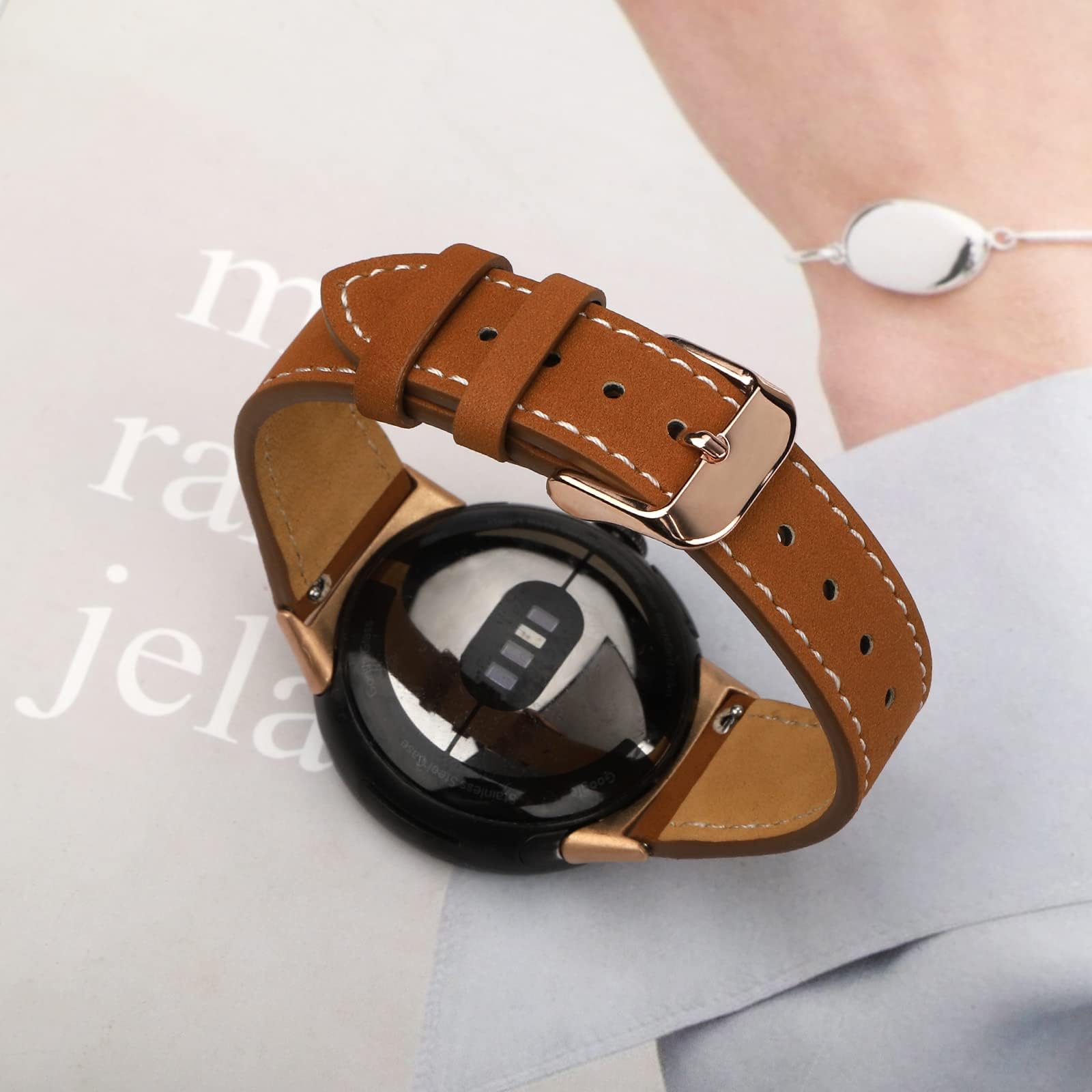 Kompatibel mit Google Pixel 3 45 mm/41 mm/Pixel 2/Pixel Watch, Ersatzarmband aus echtem Leder für Damen und Herren