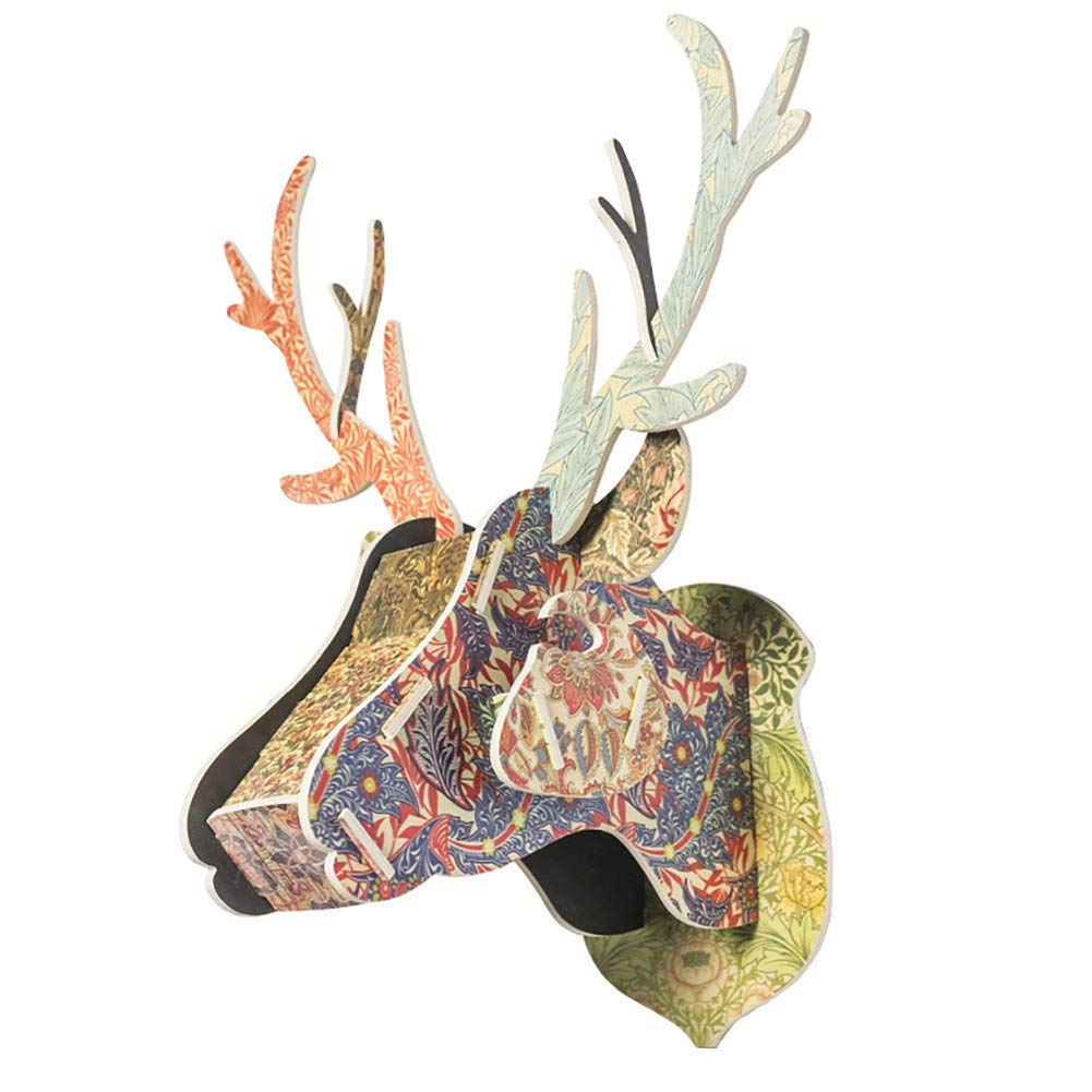 Trophée mural 3D puzzle en bois tête de cerf pour salon nature