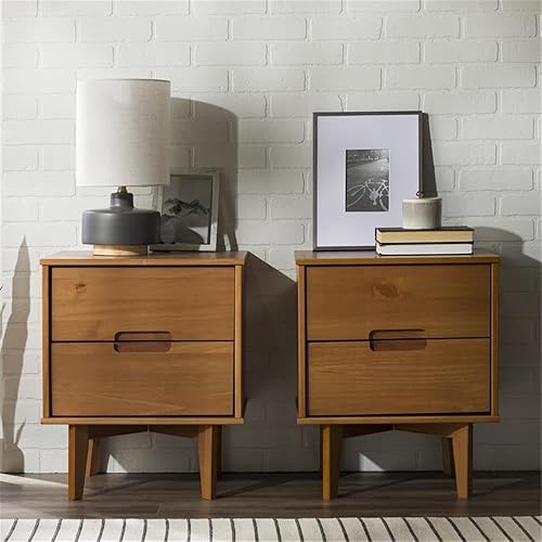 Miniatura 4 de Walker Edison Brynn Modern - Juego de 2 mesitas de noche con mango de ranura de madera maciza, 2 unidades, color caramelo