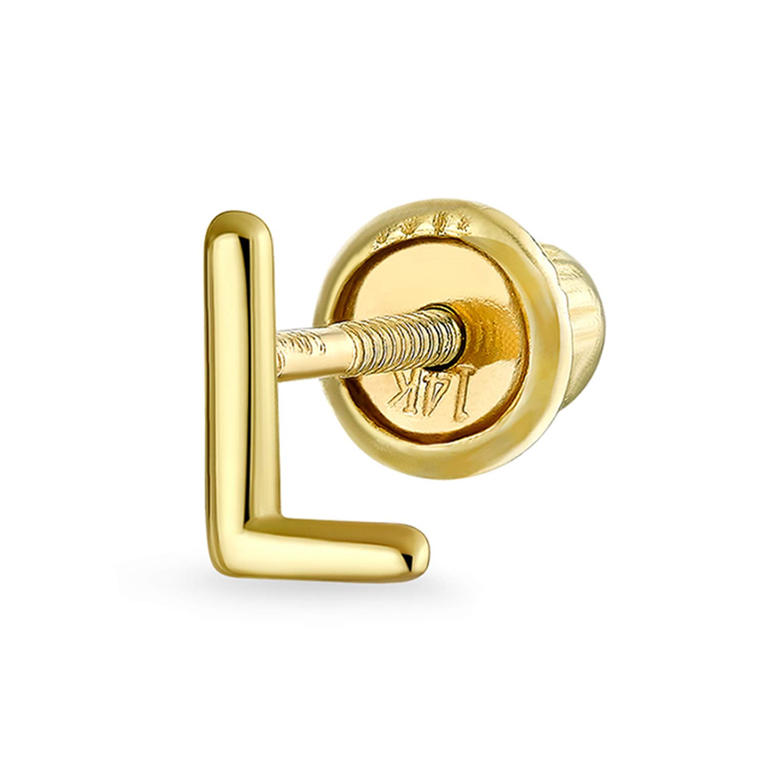 Bling Jewelry Unisex Abc Minimalista Real Amarillo 14K Oro Capital Bloque Letra Inicial Cartílago Oreja Lóbulo Piercing 1 Pieza Pendientesatornillar Para Adolescentes Mujeres Hombres