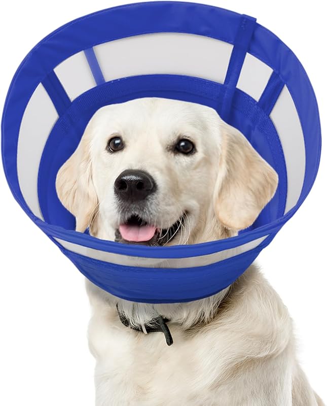 ASENKU Guler de protecție post-operatorie pentru câini și pisici, con de recuperare reglabil și respirabil, anti-mușcătură și anti-lingere, 24-30 cm