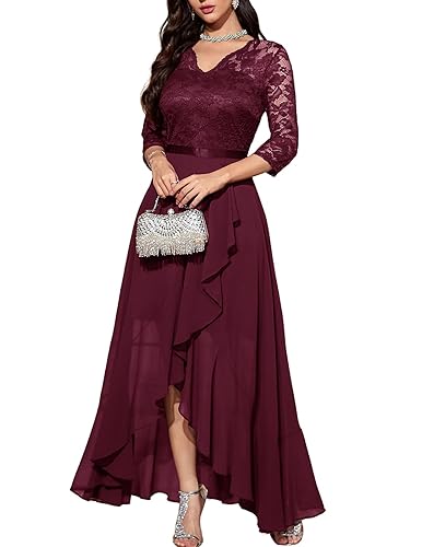 Women's V-Neck Dress for Women Wedding Guest Hi-Lo Floral Lace