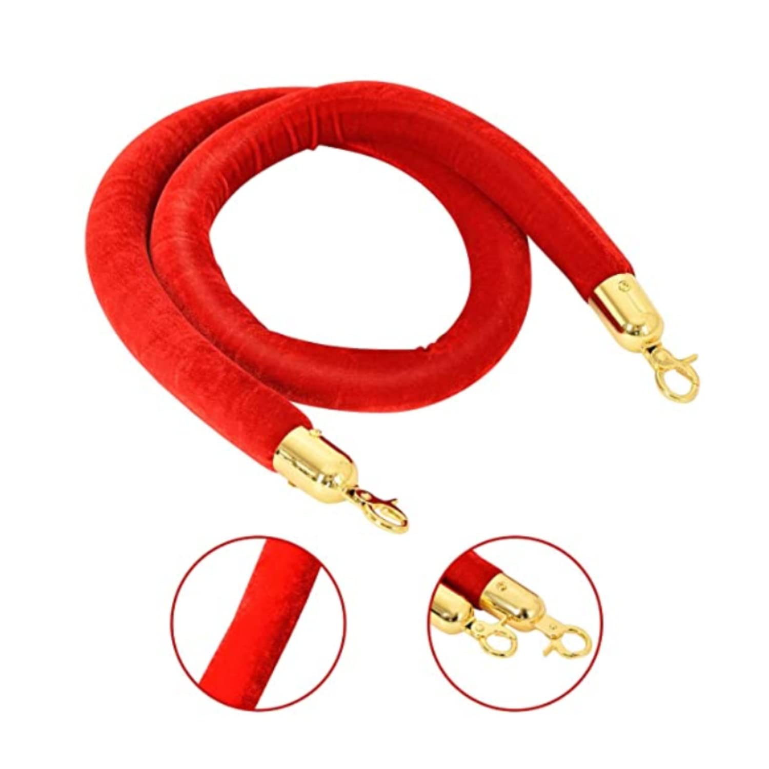 Lot de 4 Poteau de Guidage barrière Barrière de Queue pour Contrôle de Foule, Séparation de Guidage avec 3 Corde en Velour Rouge, Injection de Sable Base Creuse (Or)