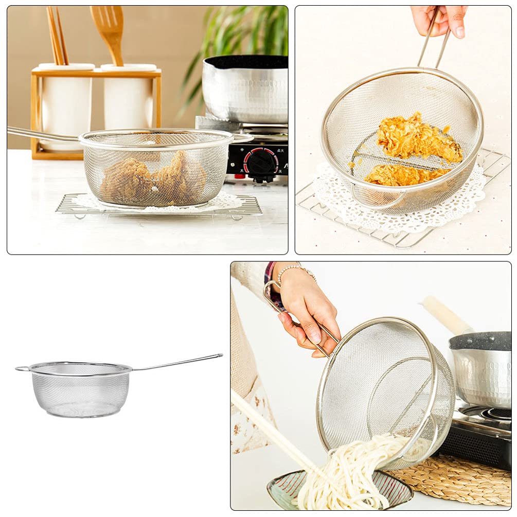 Colador de Mango Largo de Malla Fina de Acero Inoxidable de 20 cm: Ideal para freír, Pasta y Fideos