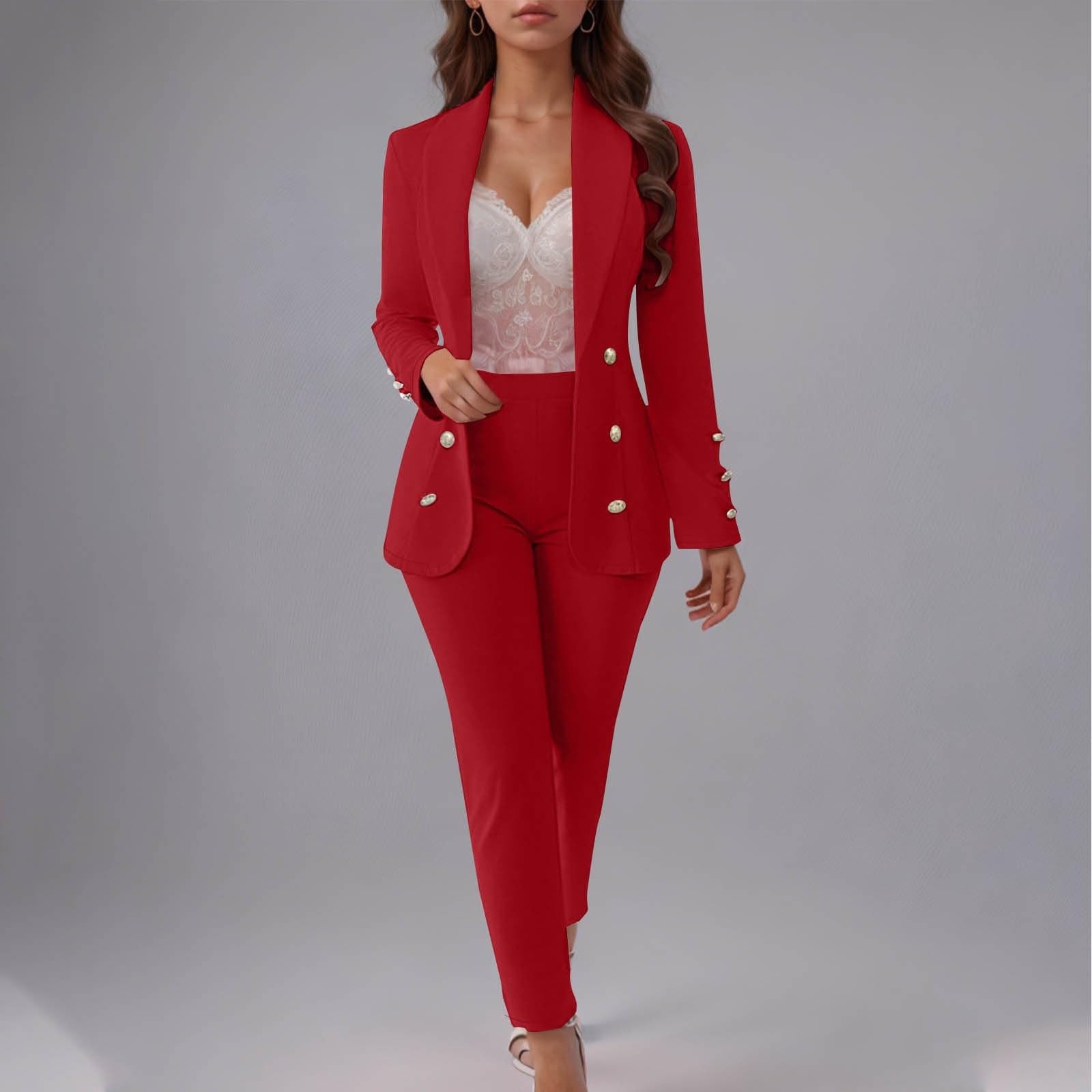 Generico Tailleur Mujer Elegantes Dos Piezas Completo Con Revers Y Botones Curvy Ropa Casual Mangas Largas Pantalones Y Chaqueta Tailleur Blazer Slim Fit Para Oficina Ocasiones Formales Y Negocios