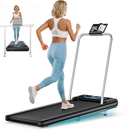 Walking Treadmill Pad with Incline - Portable Under Desk Treadmill, Walking Mat Pad with Handle Bar, 2.5HP Low Noise, 2 in 1 Treadmills for Home