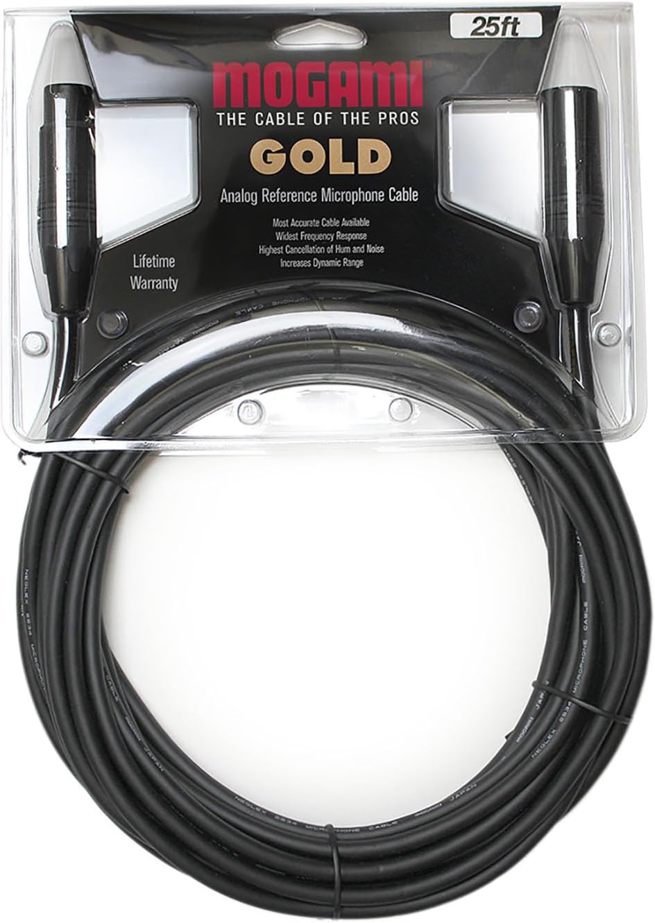 Gold Studio 25 XLR to XLR Quad Conductor Patch Cable 25 feet with Gold Contacts, XLRM-XLRF Connectors, Pro Audio Noise-Free