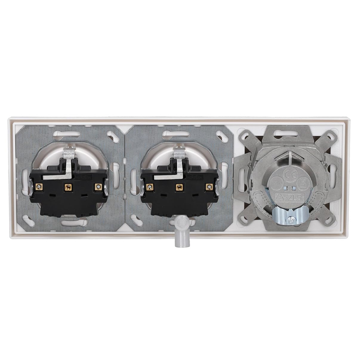 JUNG Serie LS Cat.6A Doppel-Netzwerkdose & 2 Steckdosen Schneeweiß Matt | Cat.6A UAE-Anschlussdose, LS969-2UAWWM Abdeckung, 2x LS1520WWM SCHUKO Steckdose, LS983WWM Rahmen 3-fach