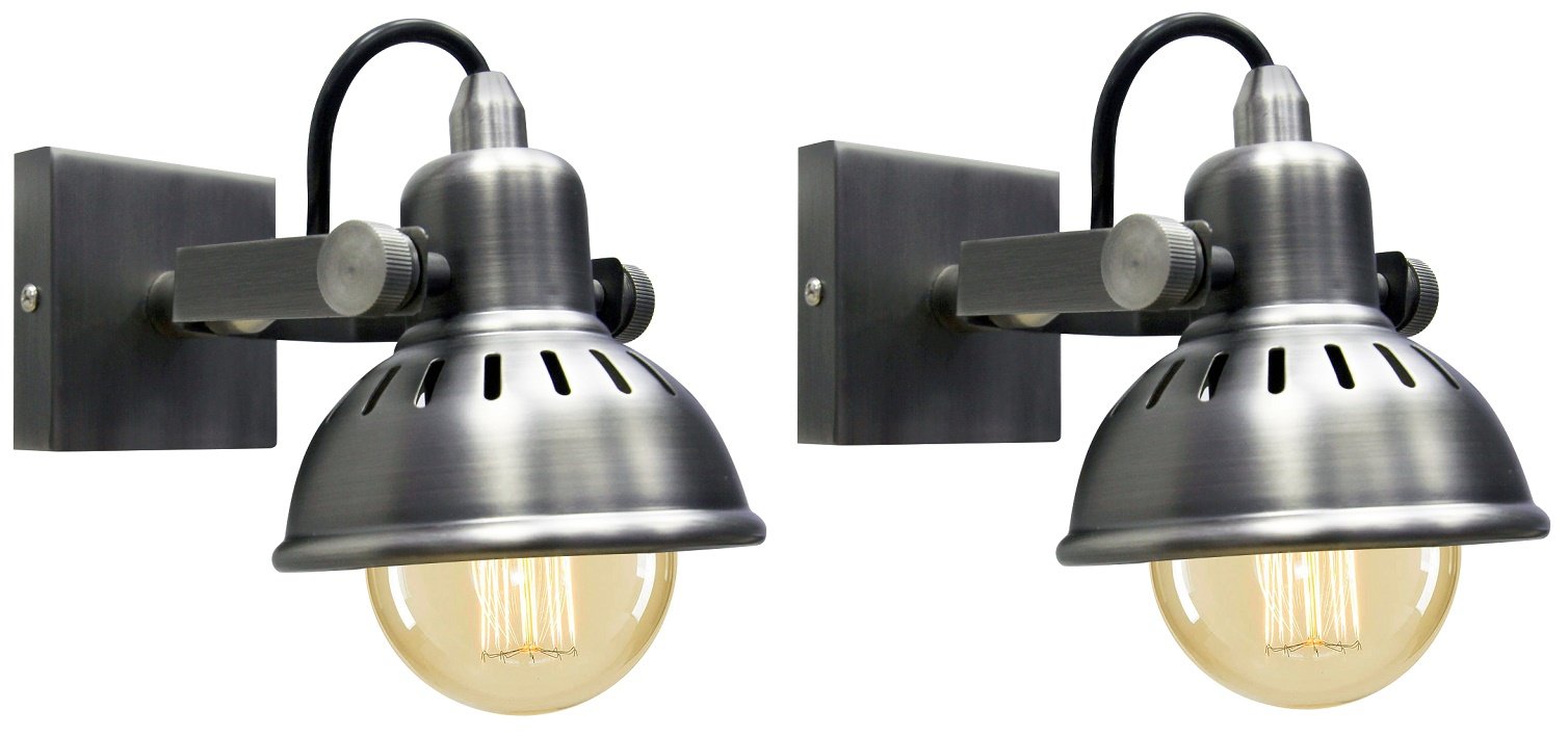 Long Life Lamp Company 2 x Vintage Wall Light Dark Grey Pewter Finish Brooklyn Style Adjustable Swivel Spot Wall Light M004 Made from Stainless Steel