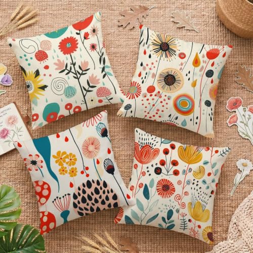 Housse de Coussin Exterieur Imperméable 60x60cm Lot de 4 en Lin